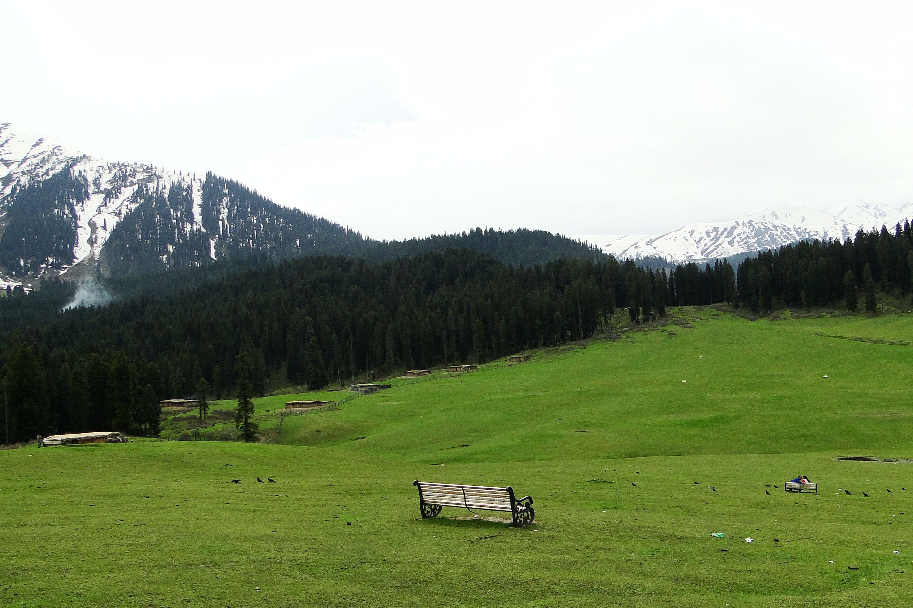a bench with scenic view in doodhpathri