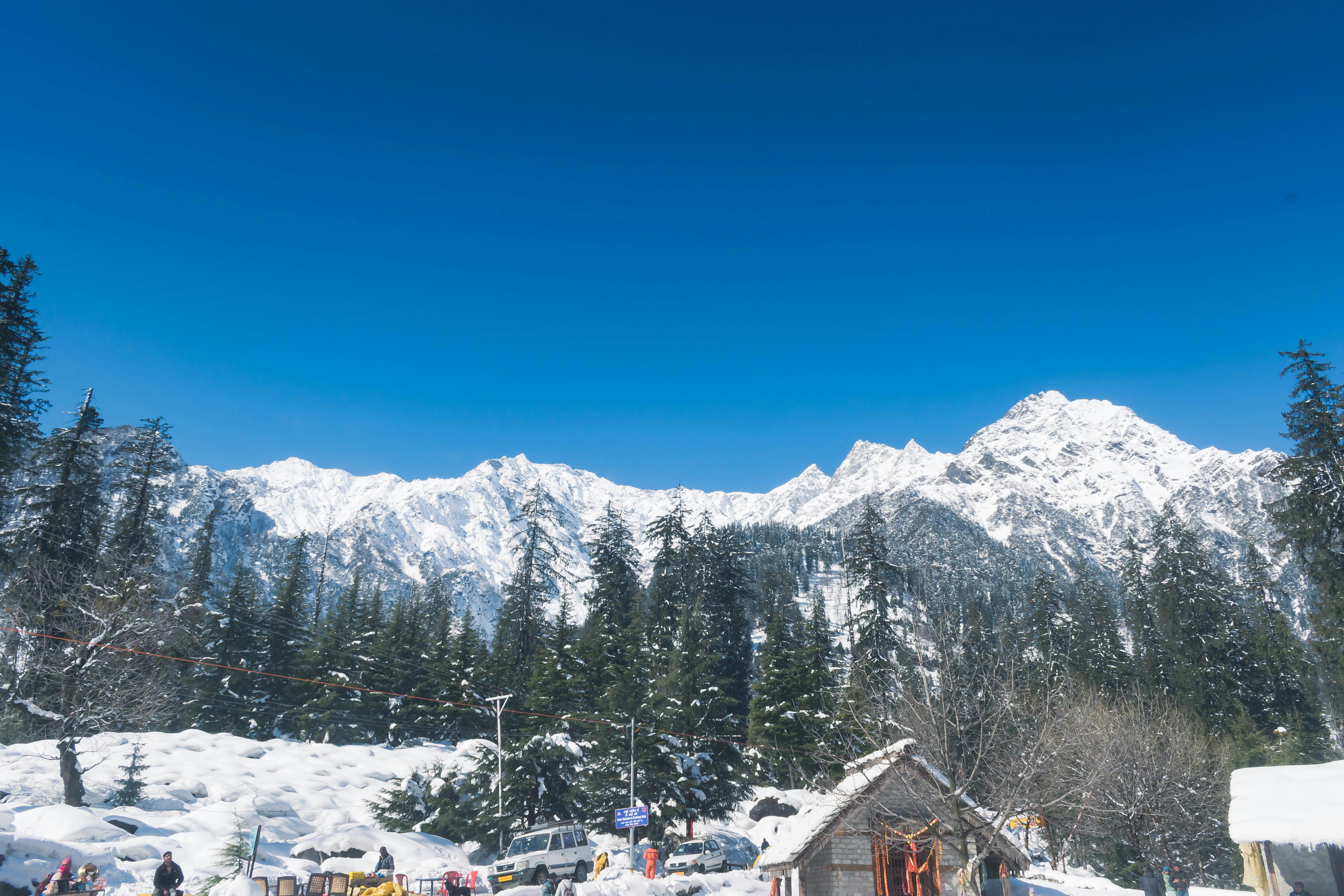 a group of people standing on top of a snow covered slope at palchan near solang valley