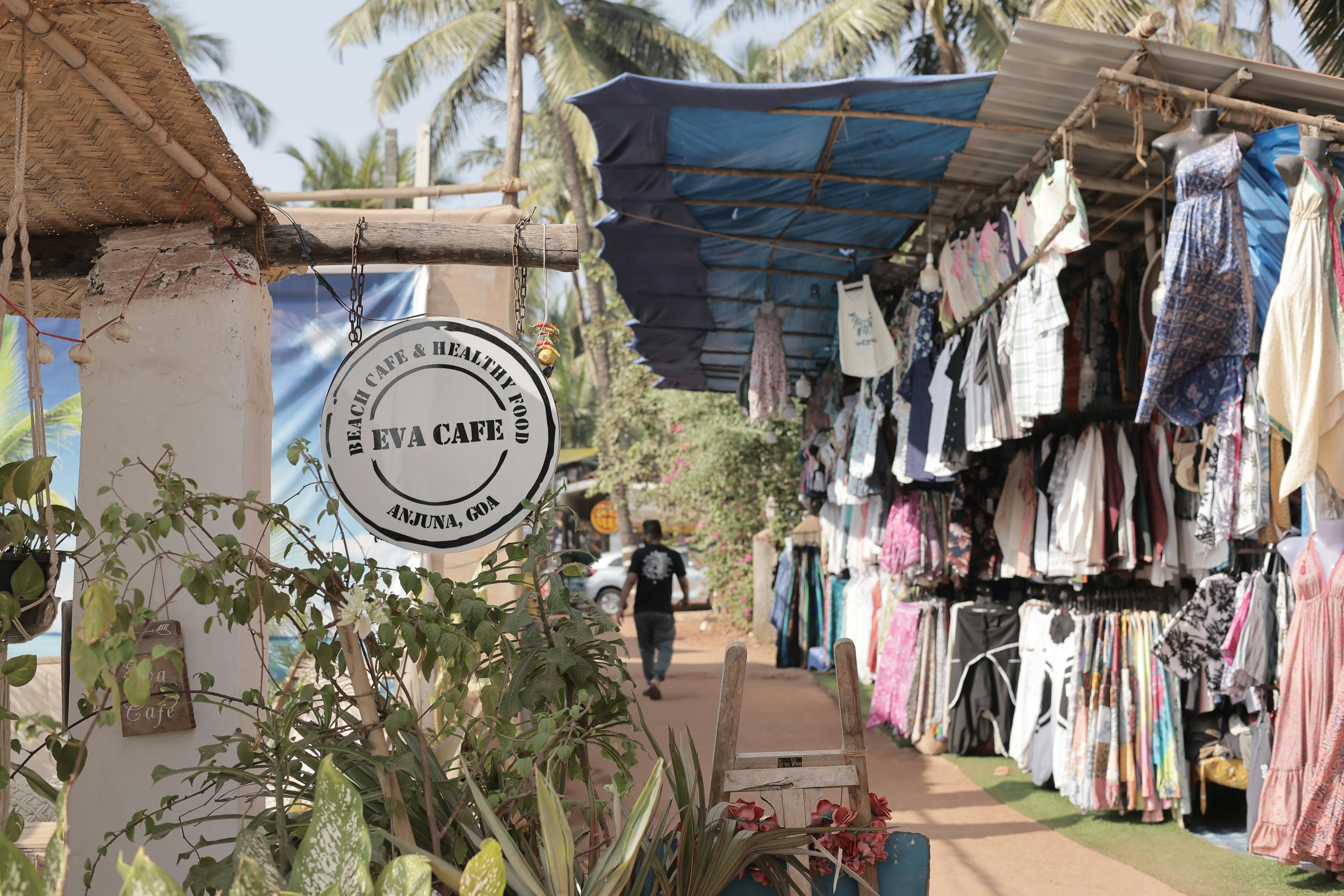a street at anjuna with clothes hanging on the cloth line