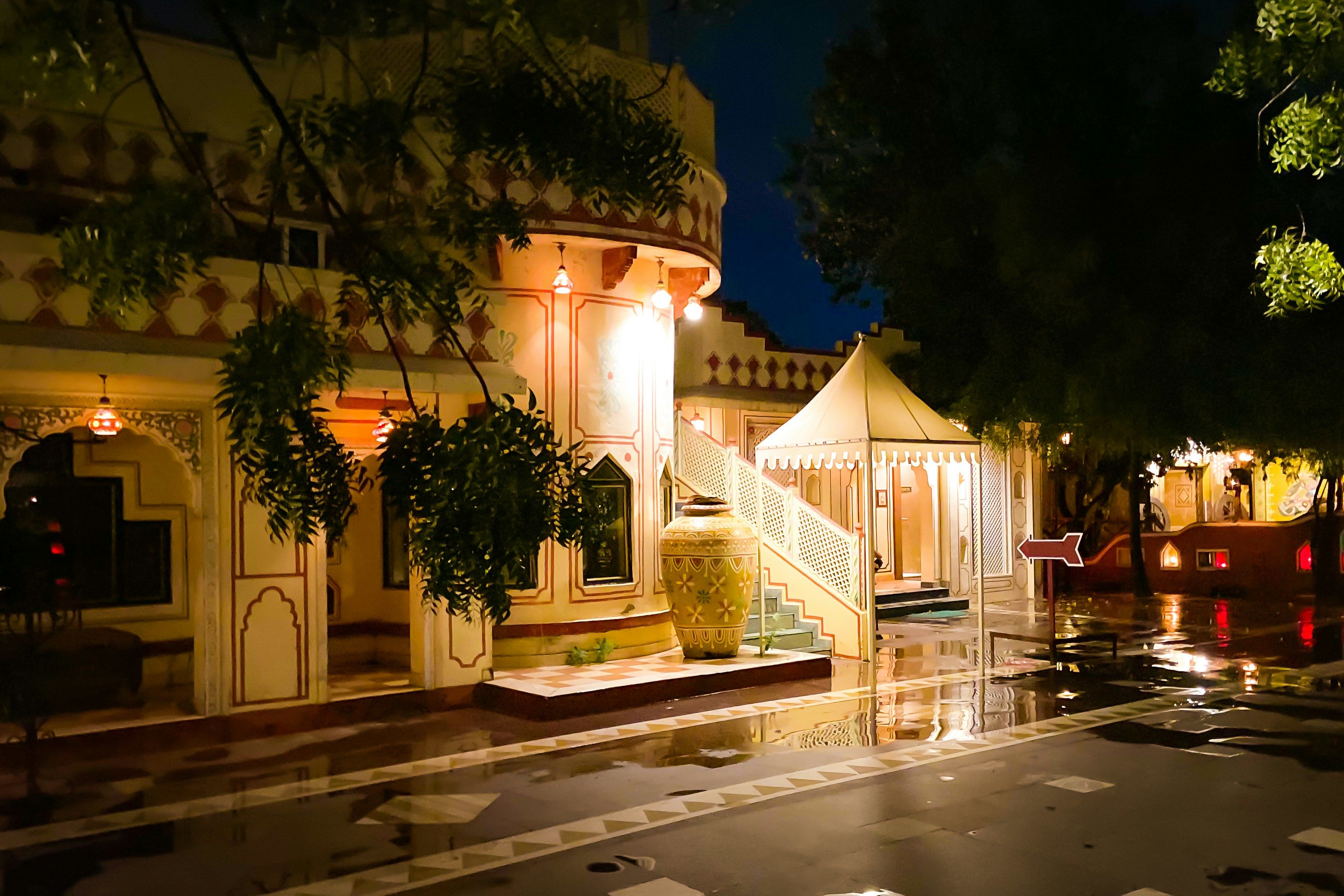 a white building inside the chokhi dhani in jaipur