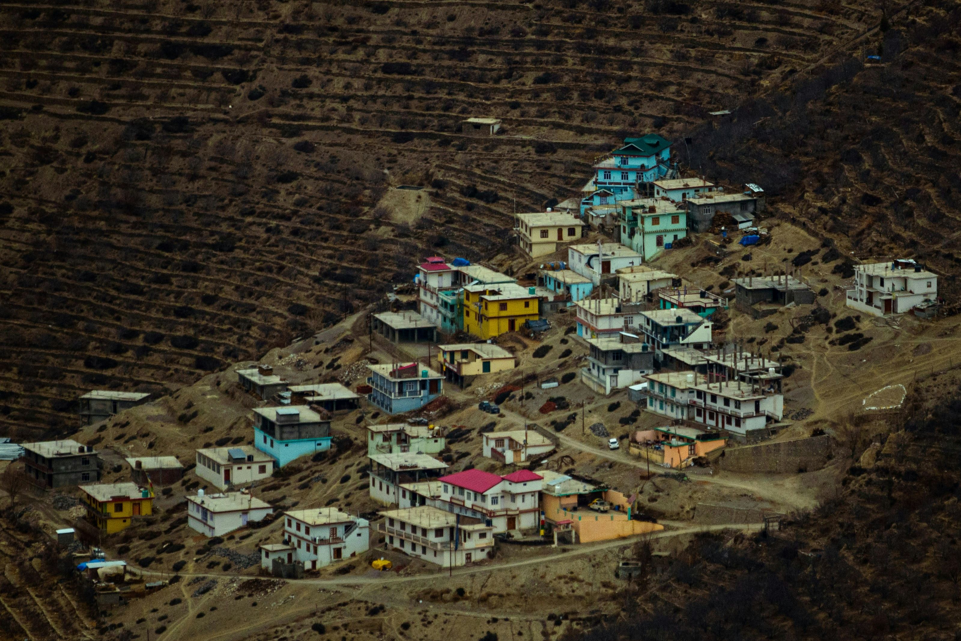 aerial view of nako village during evening