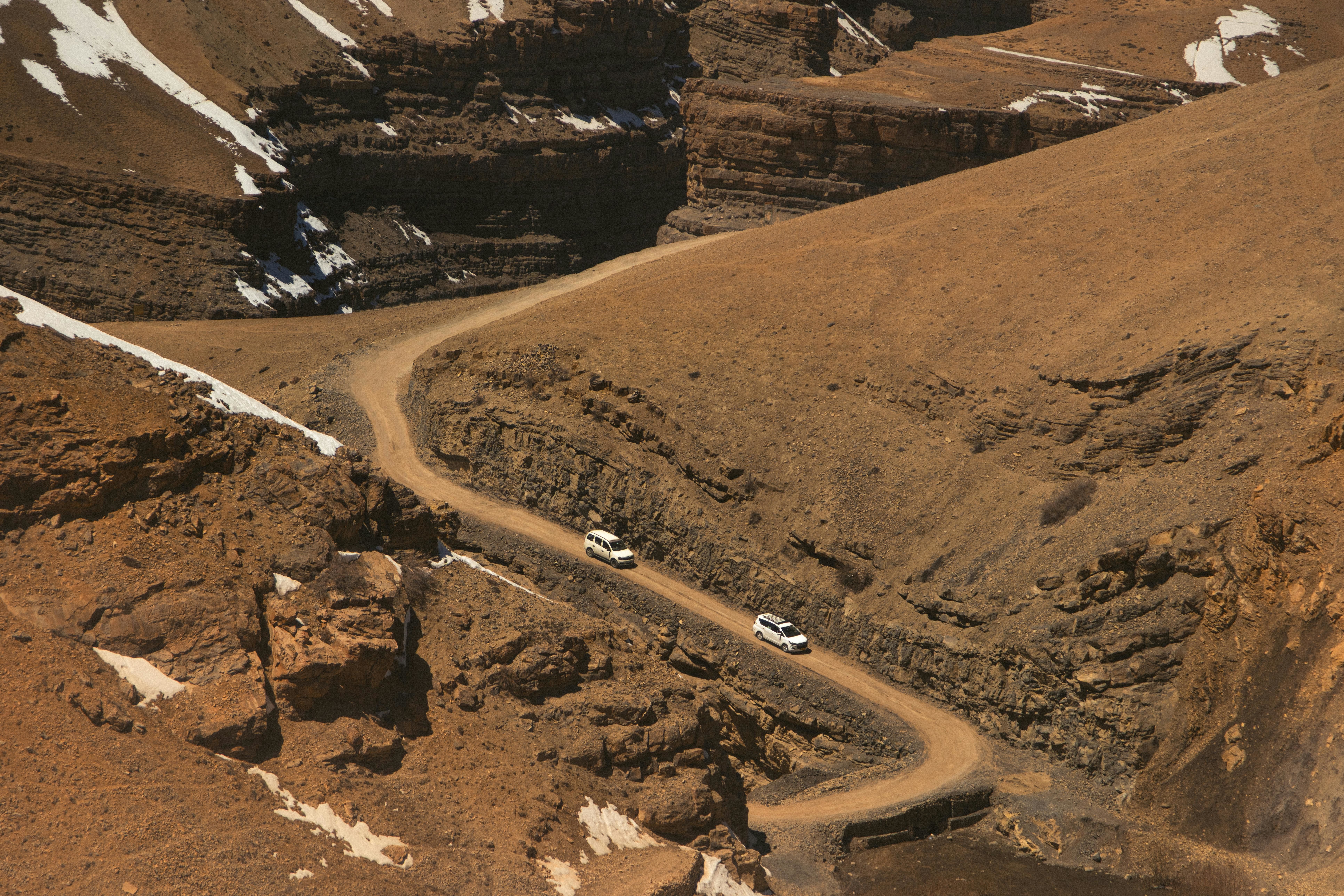 aerial view of road through spiti valley