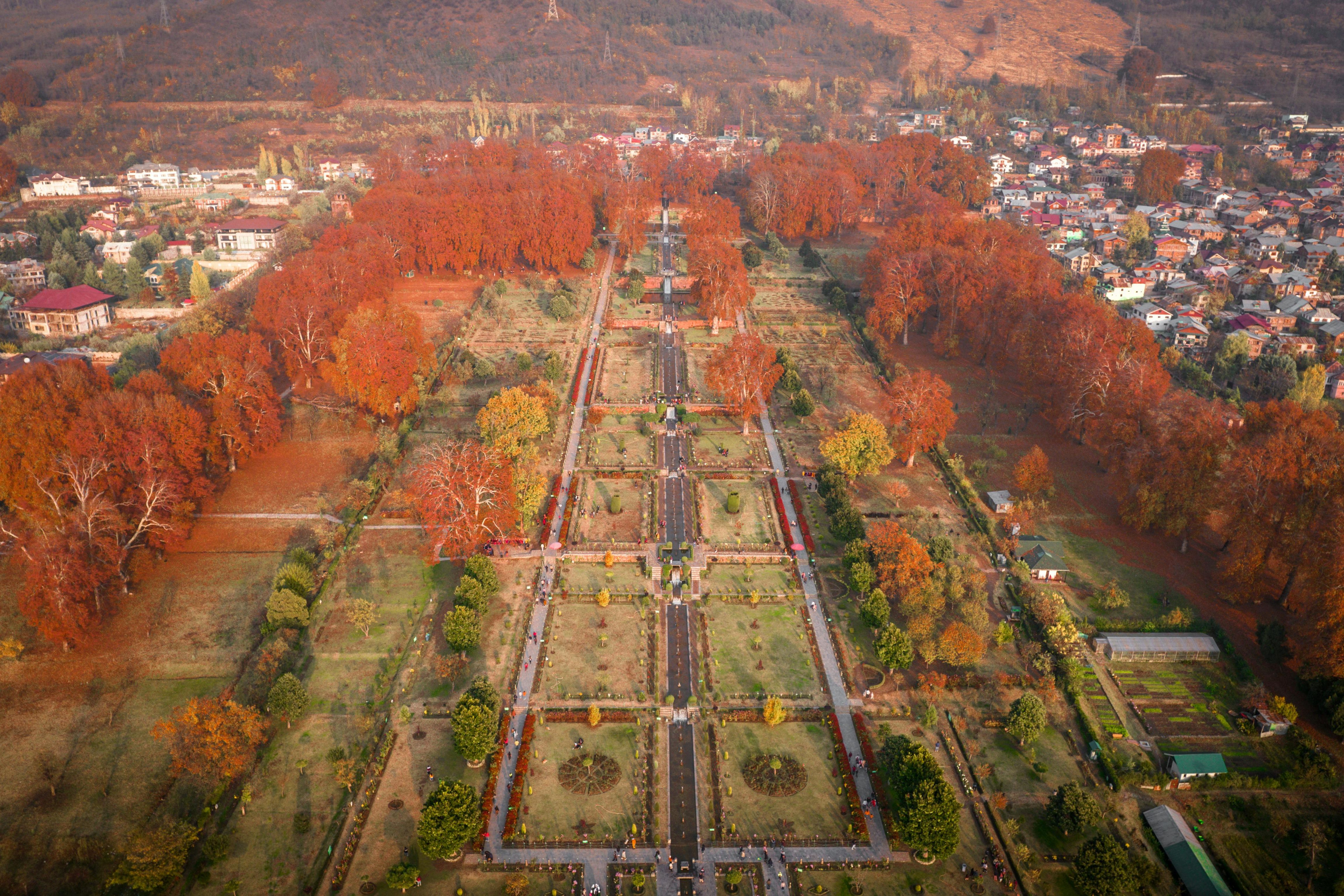 aerial view of shalimar bagh in srinagar