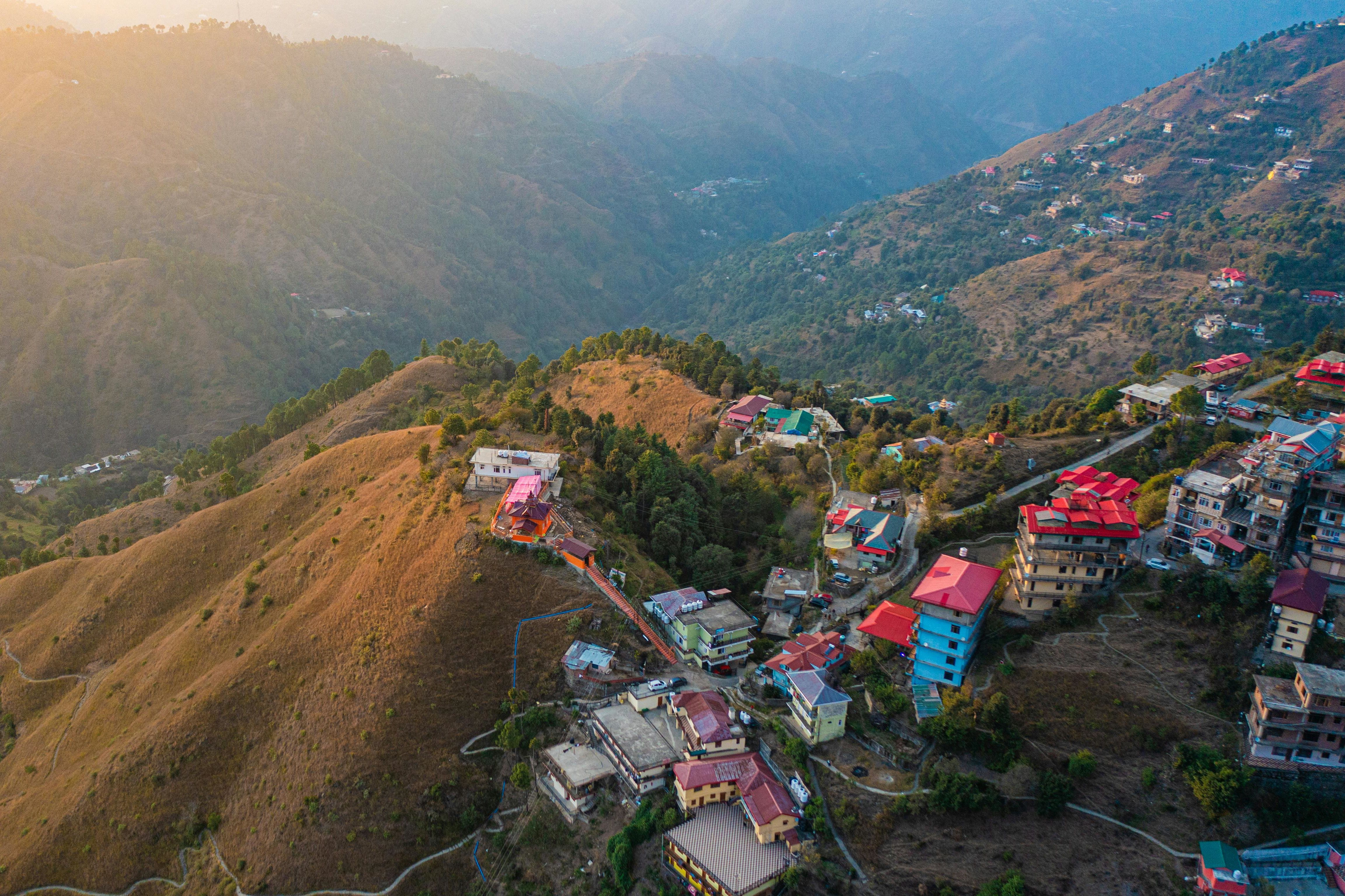 aerial view of shimla landscape at sunrise