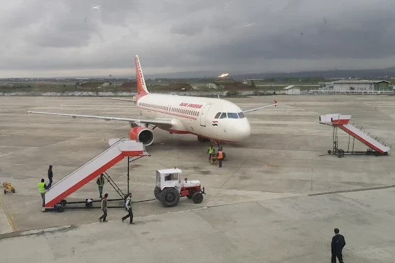 air india aeroplane standing at srinagar international airport