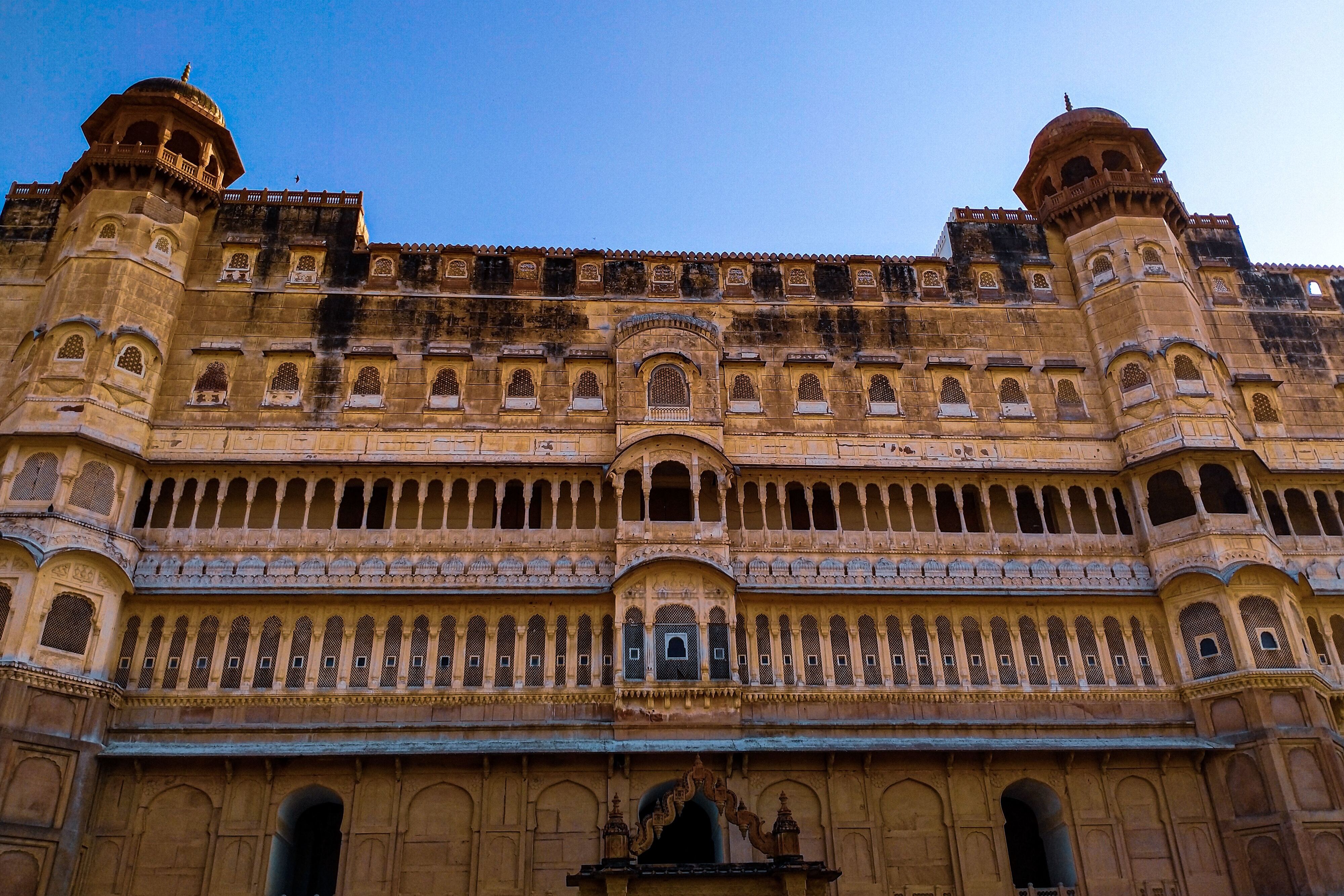 beautiful facade of the historical junagarh fort in bikaner under a clear blue sky