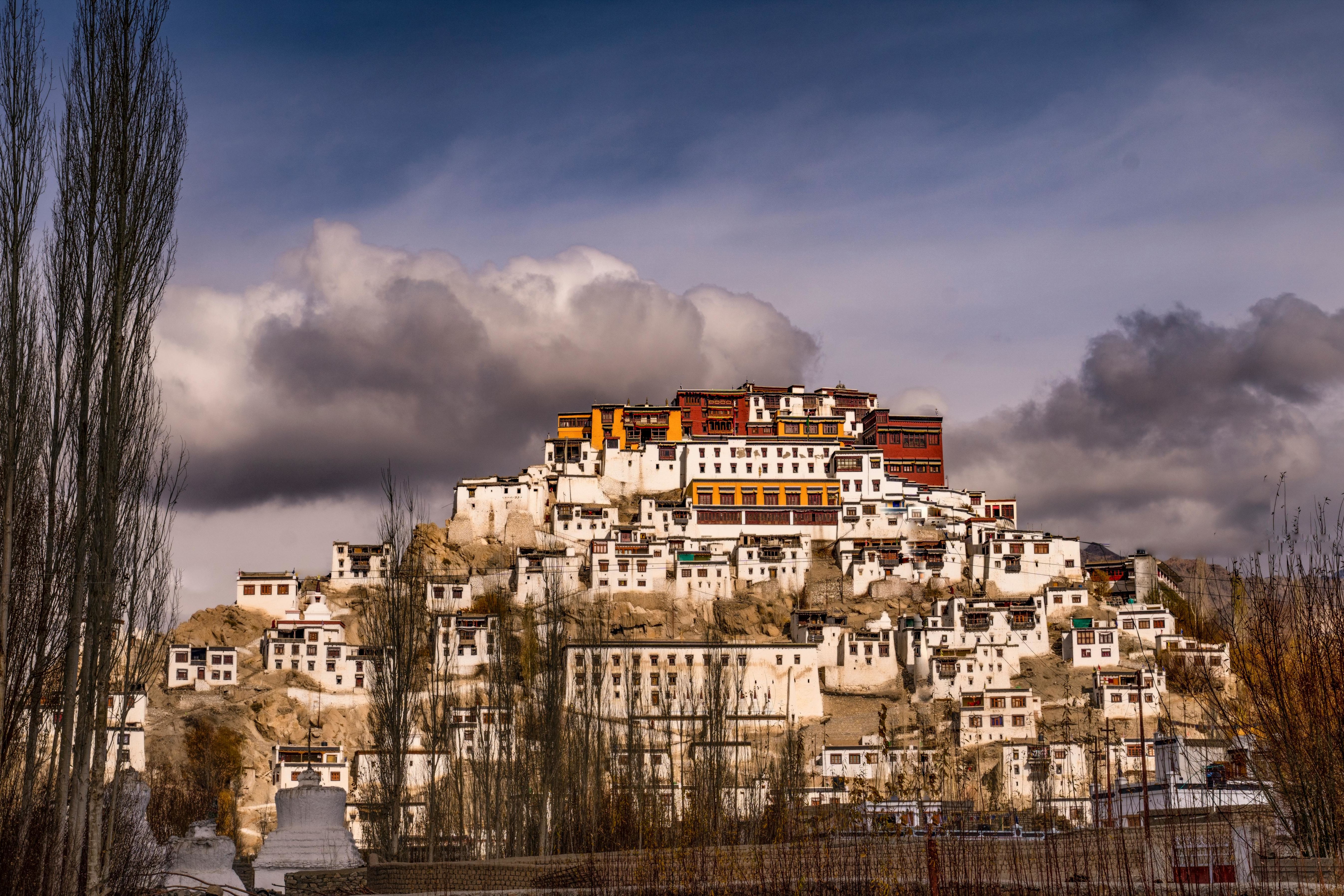 cityscape of leh city on rocky mountainside