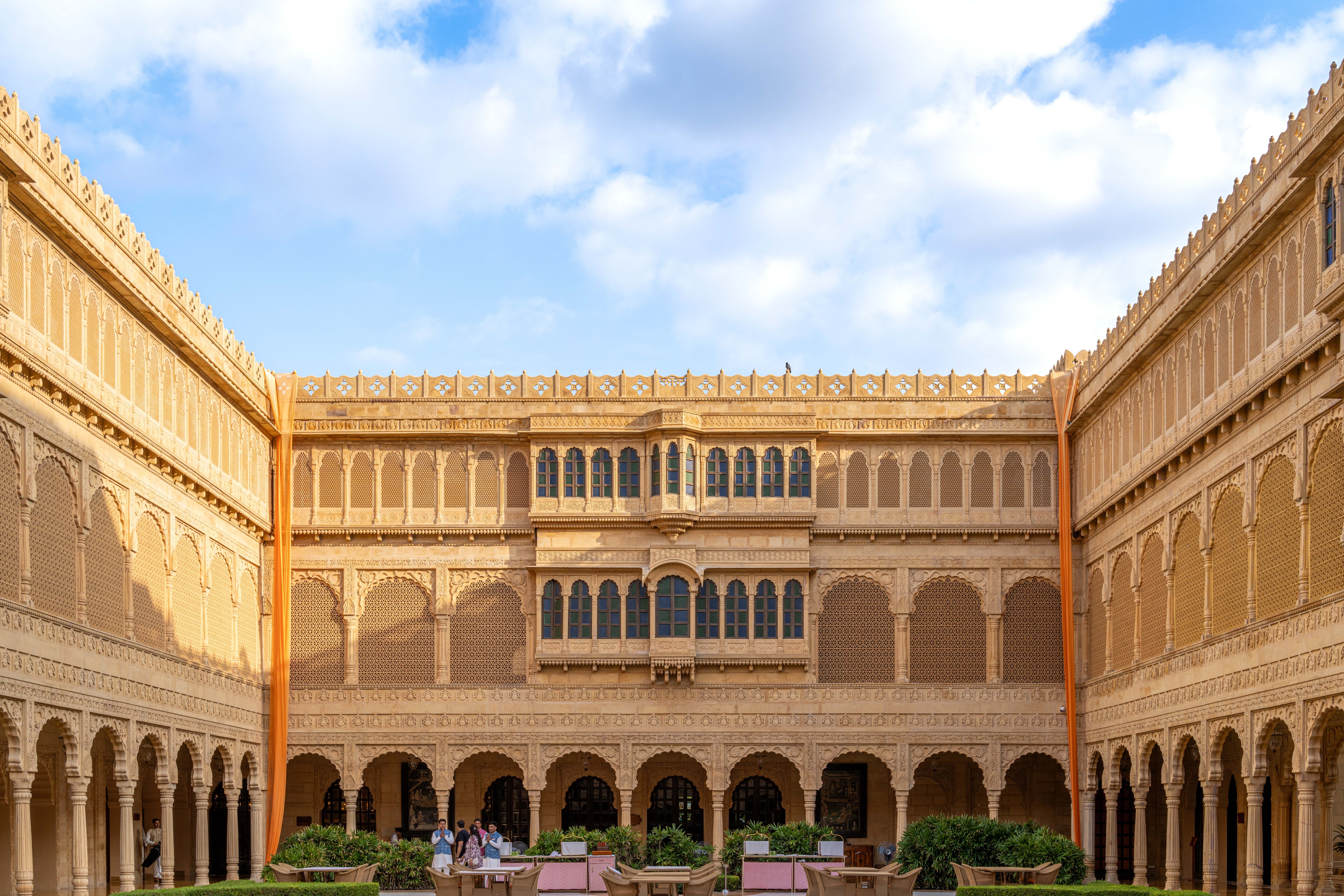 the courtyard of a heritage hotel in jaisalmer