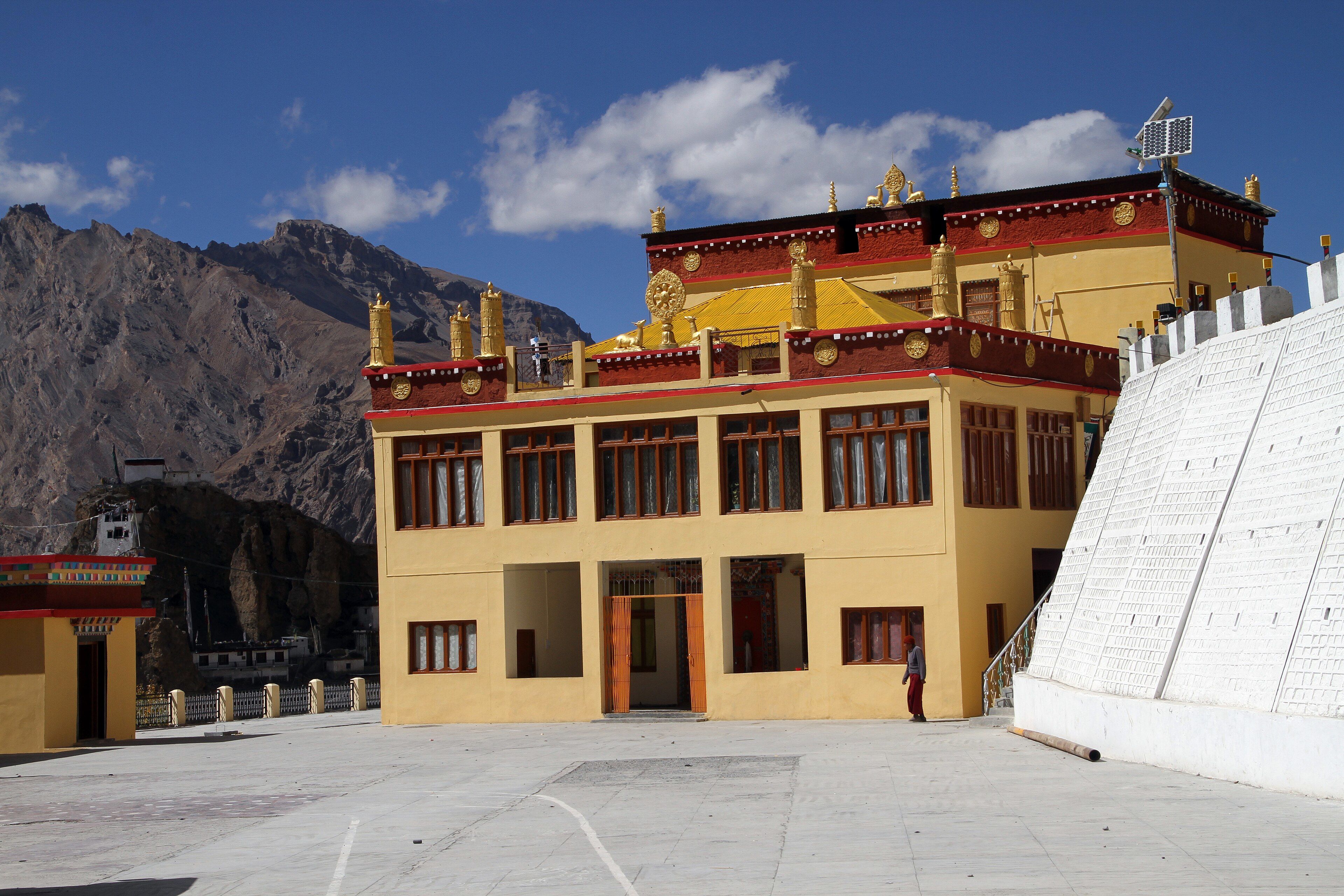dhankar monastery with brown mounatins in the background in daylight