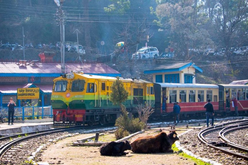 toy train standing on dharampur railway station