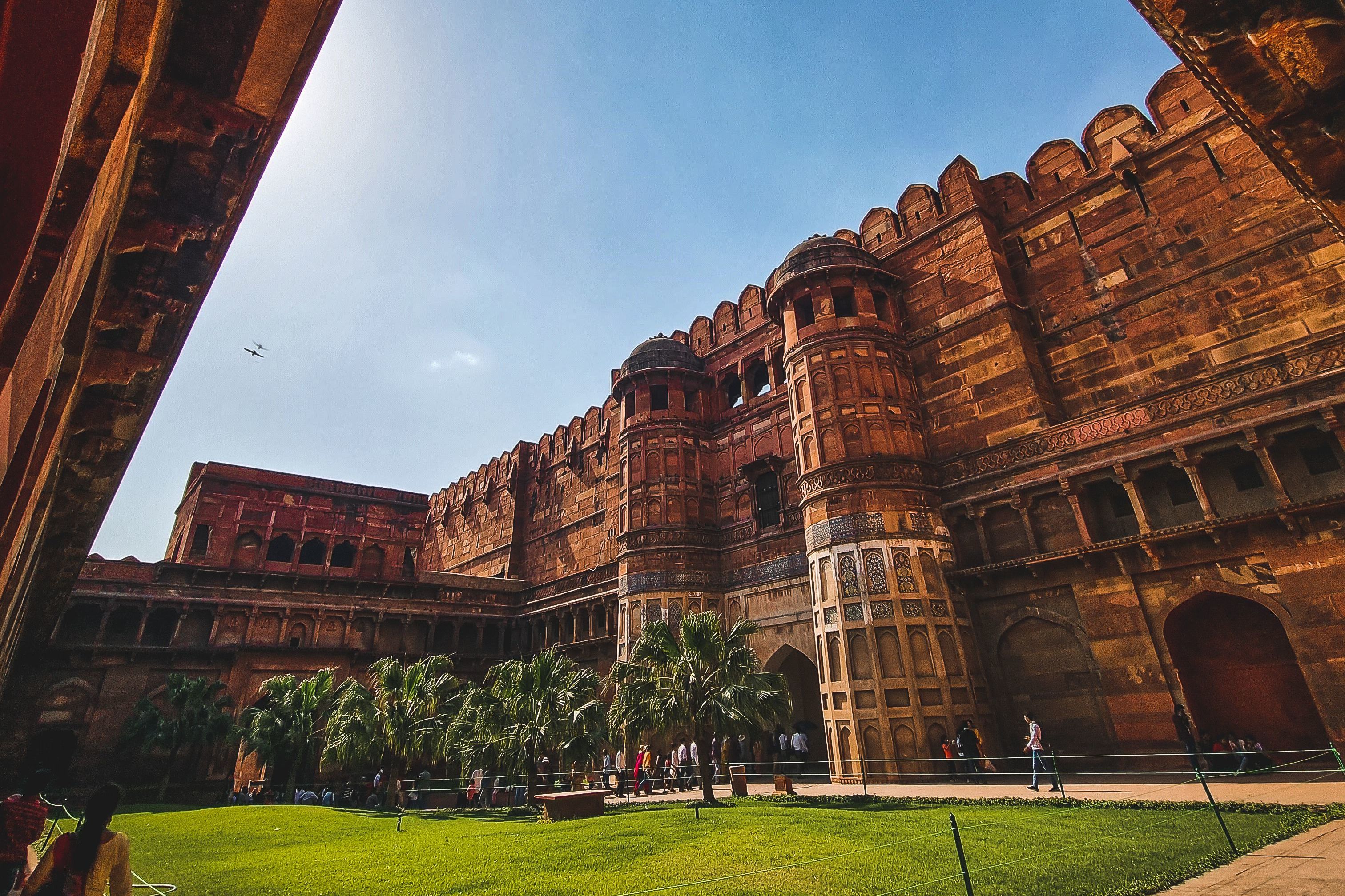 gradeur of agra fort courtyard on a sunny day