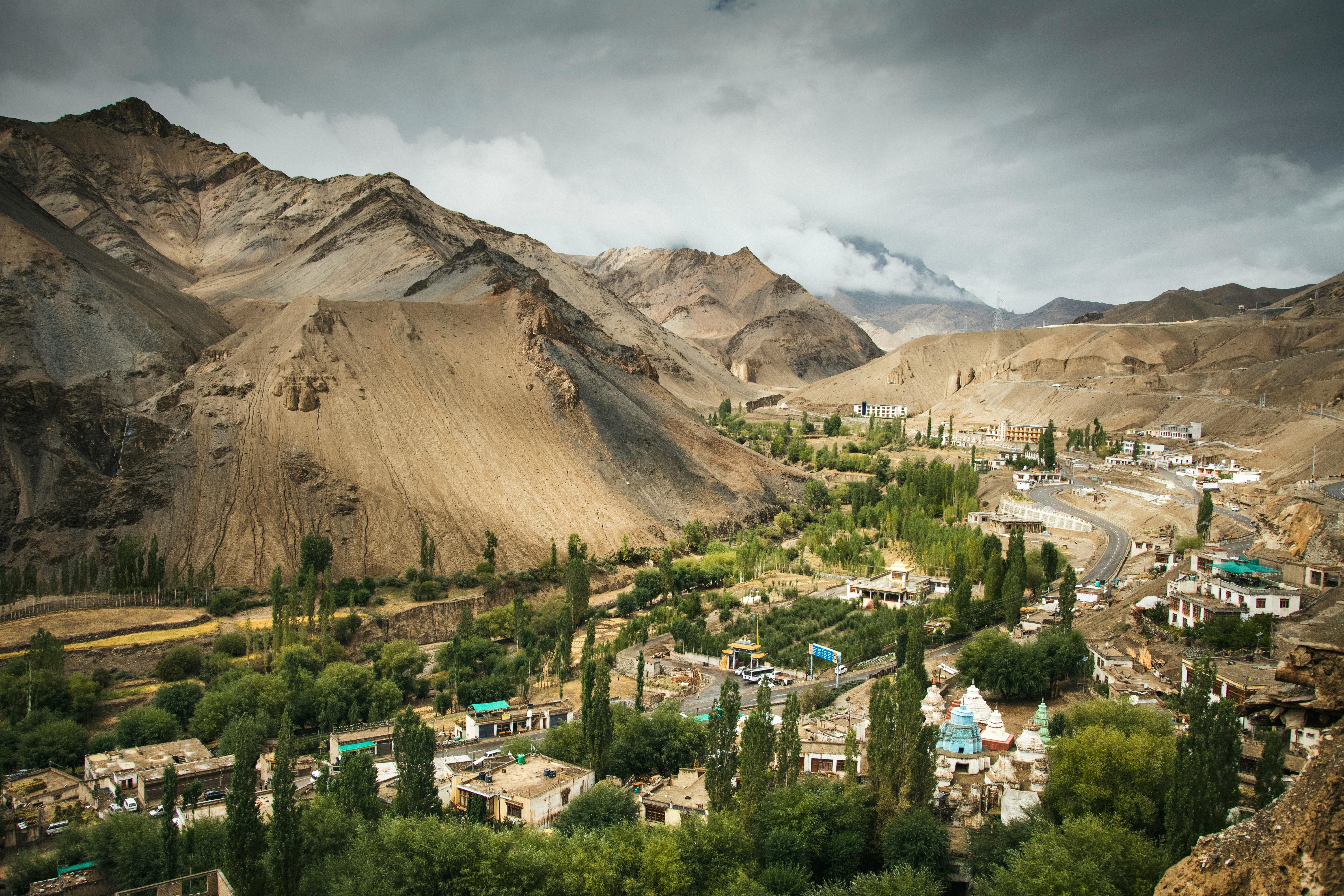 view of lamayuru town with mountains around