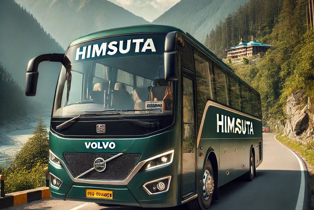 an image of hrtc bus travelling in himachal