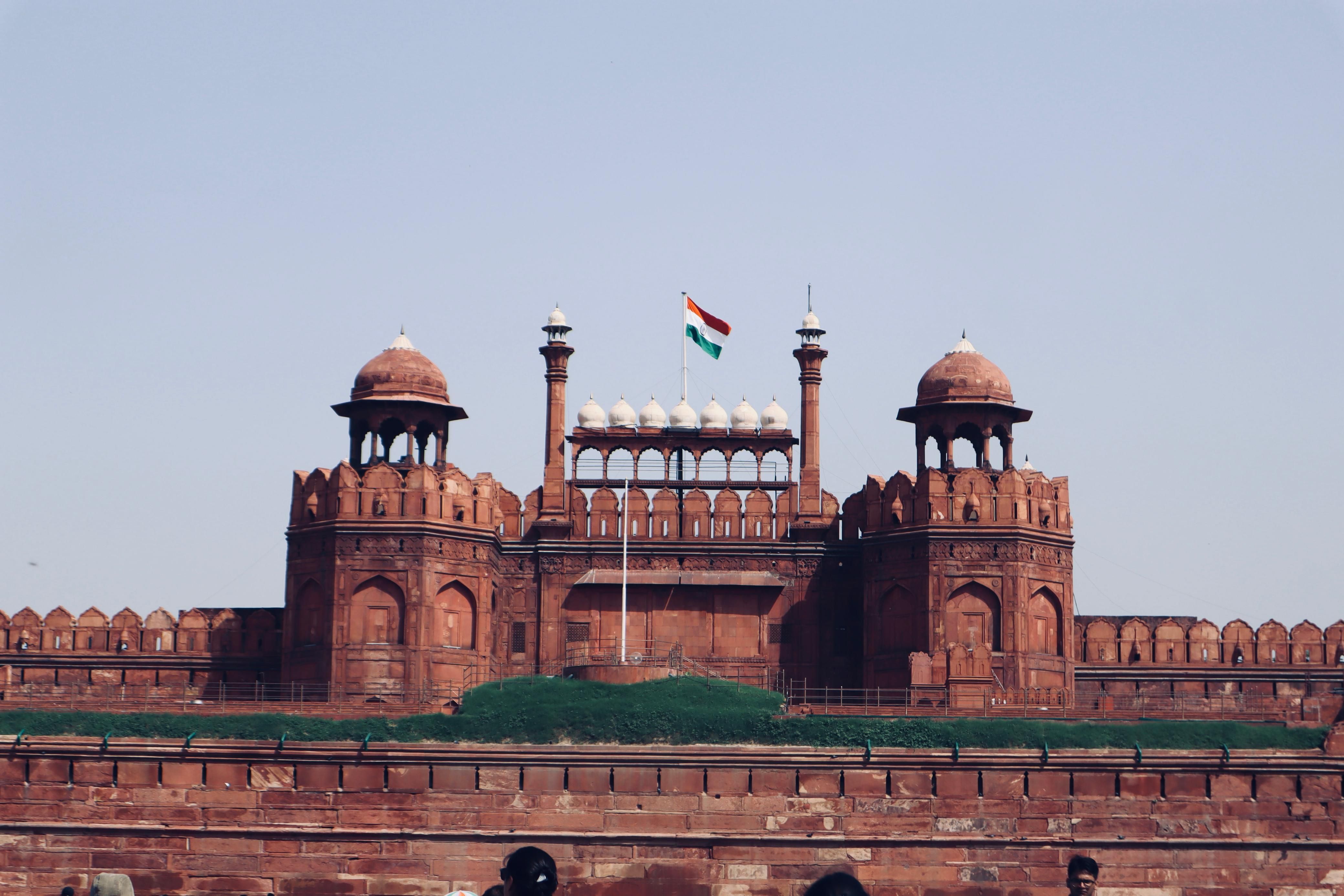 iconic red fort in delhi with indian flag