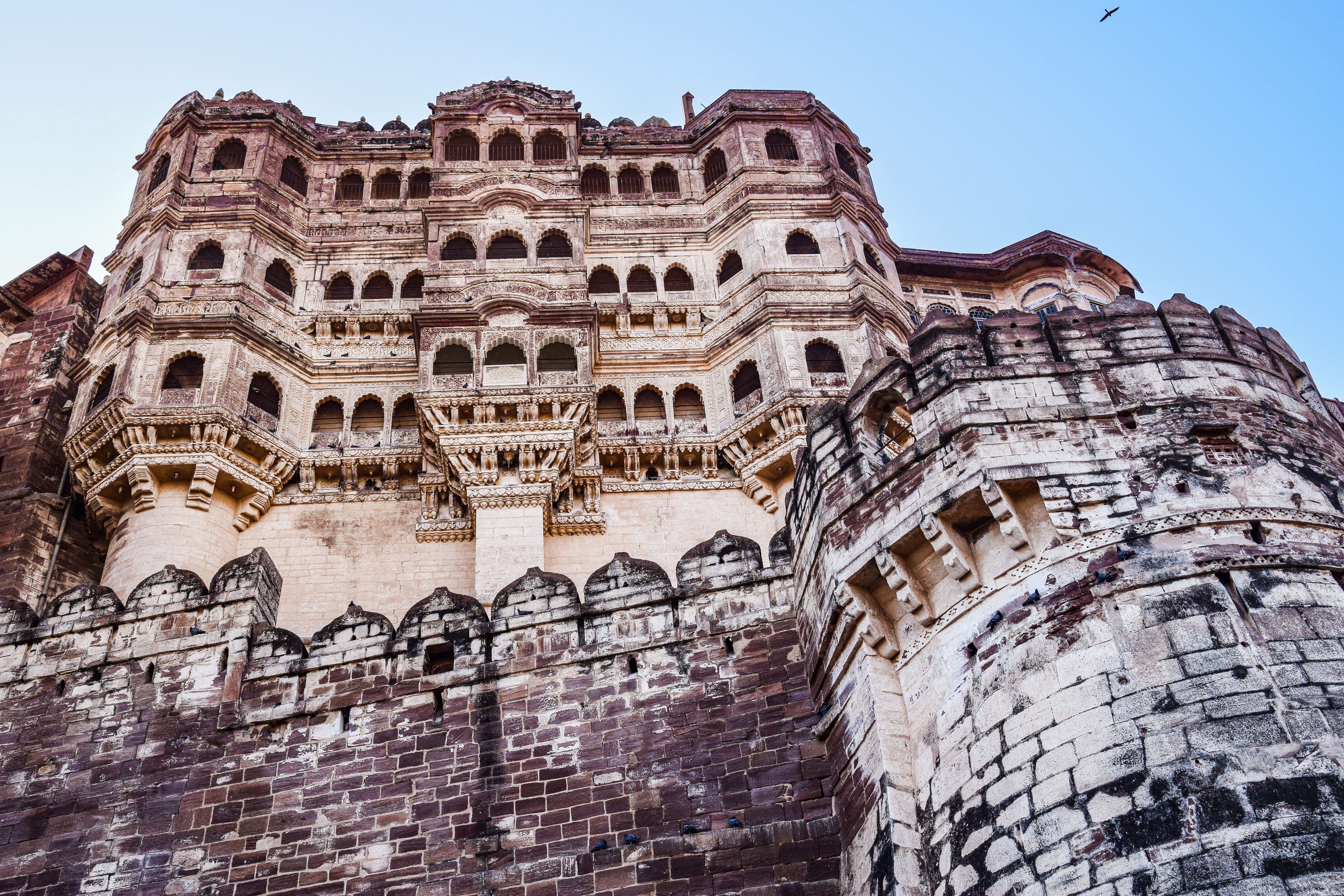 impressive view of mehrangarh fort against clear blue sky
