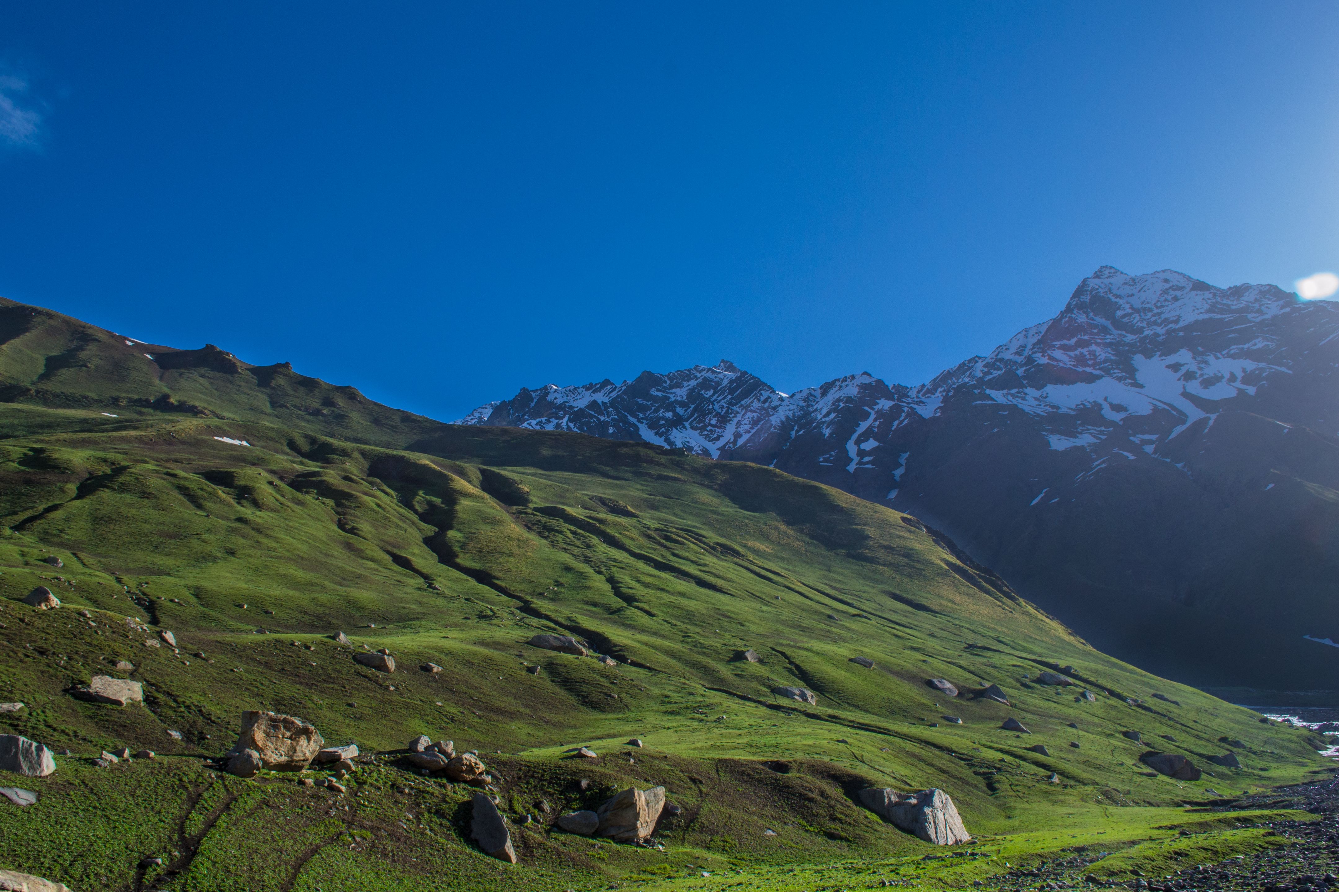 mountain peak covered in snow in pin valley national park