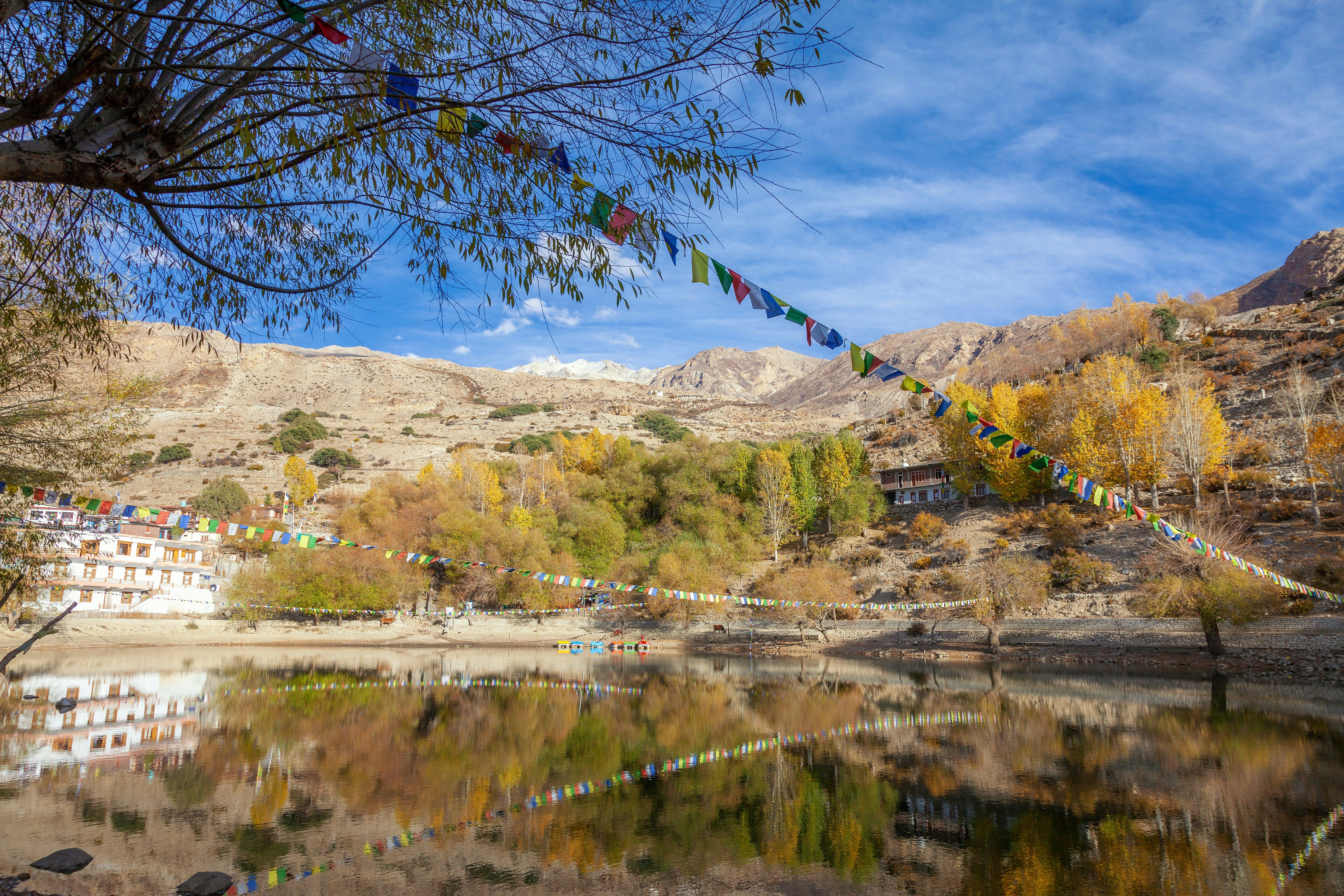 view of nako lake surrounded by mountains and forest