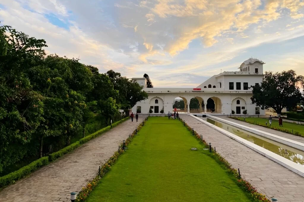 view of pinjore garden in chandiagrh during the evening