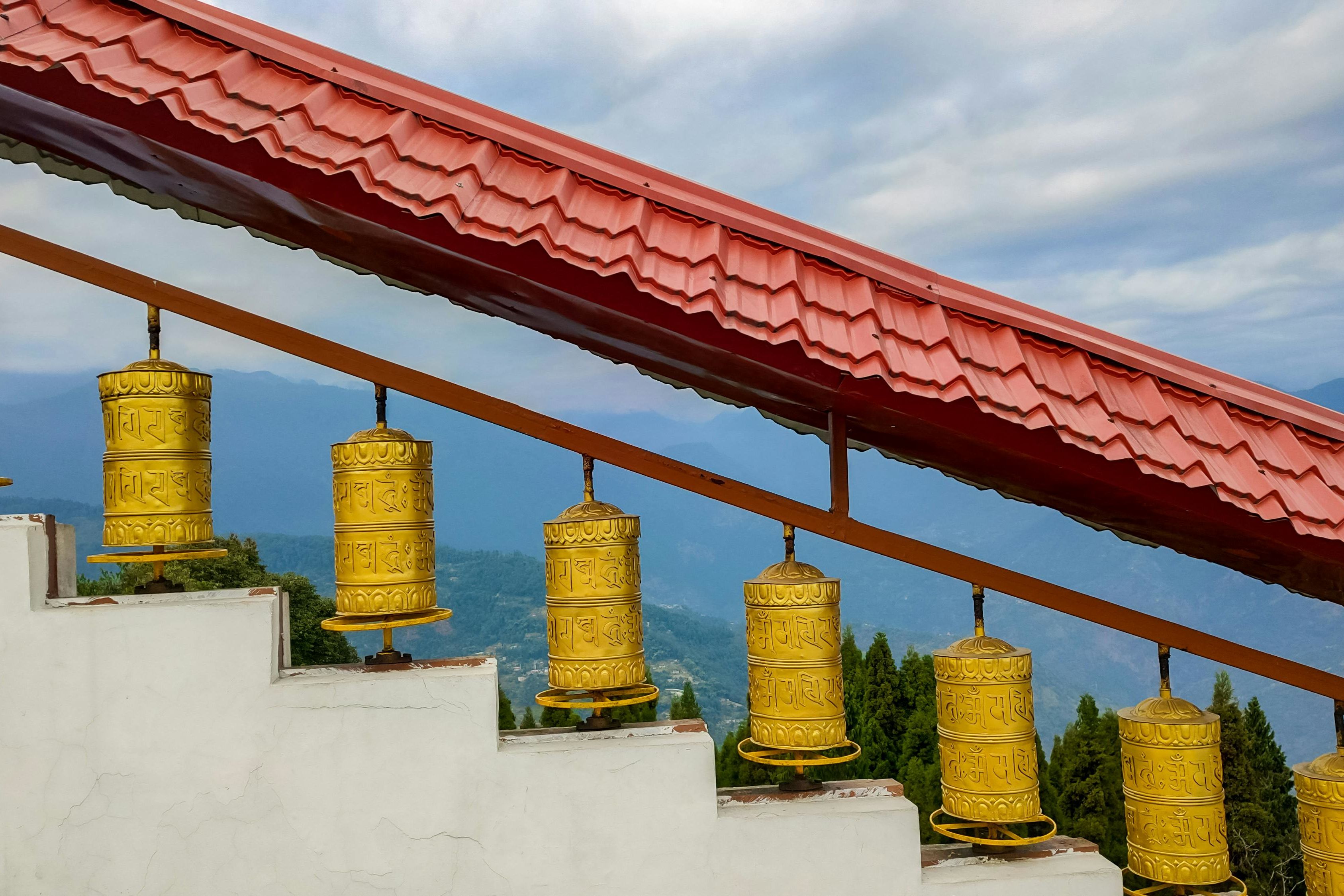 prayer wheels in a buddhist temple