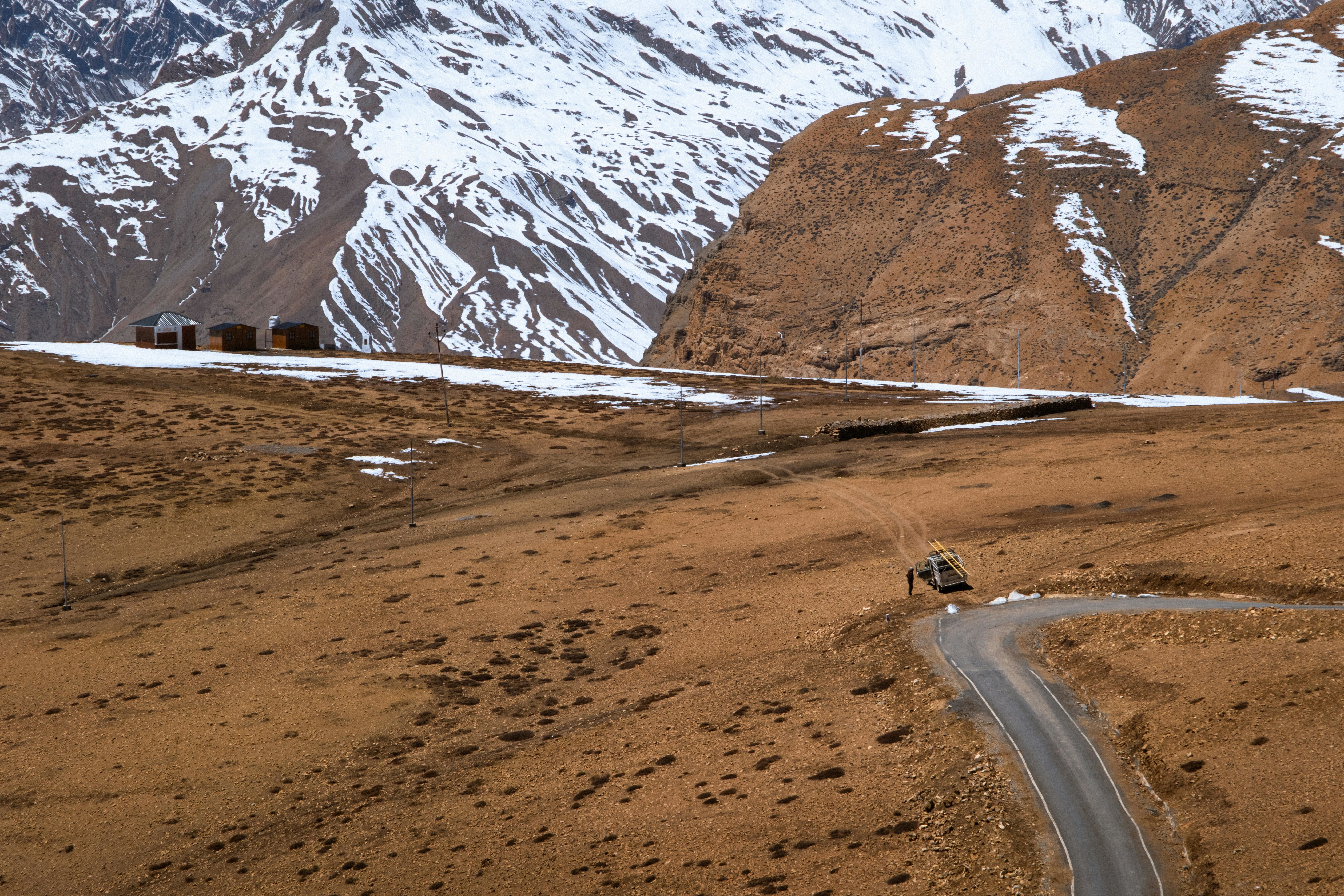 a remote road in the rugged spiti valley landscape