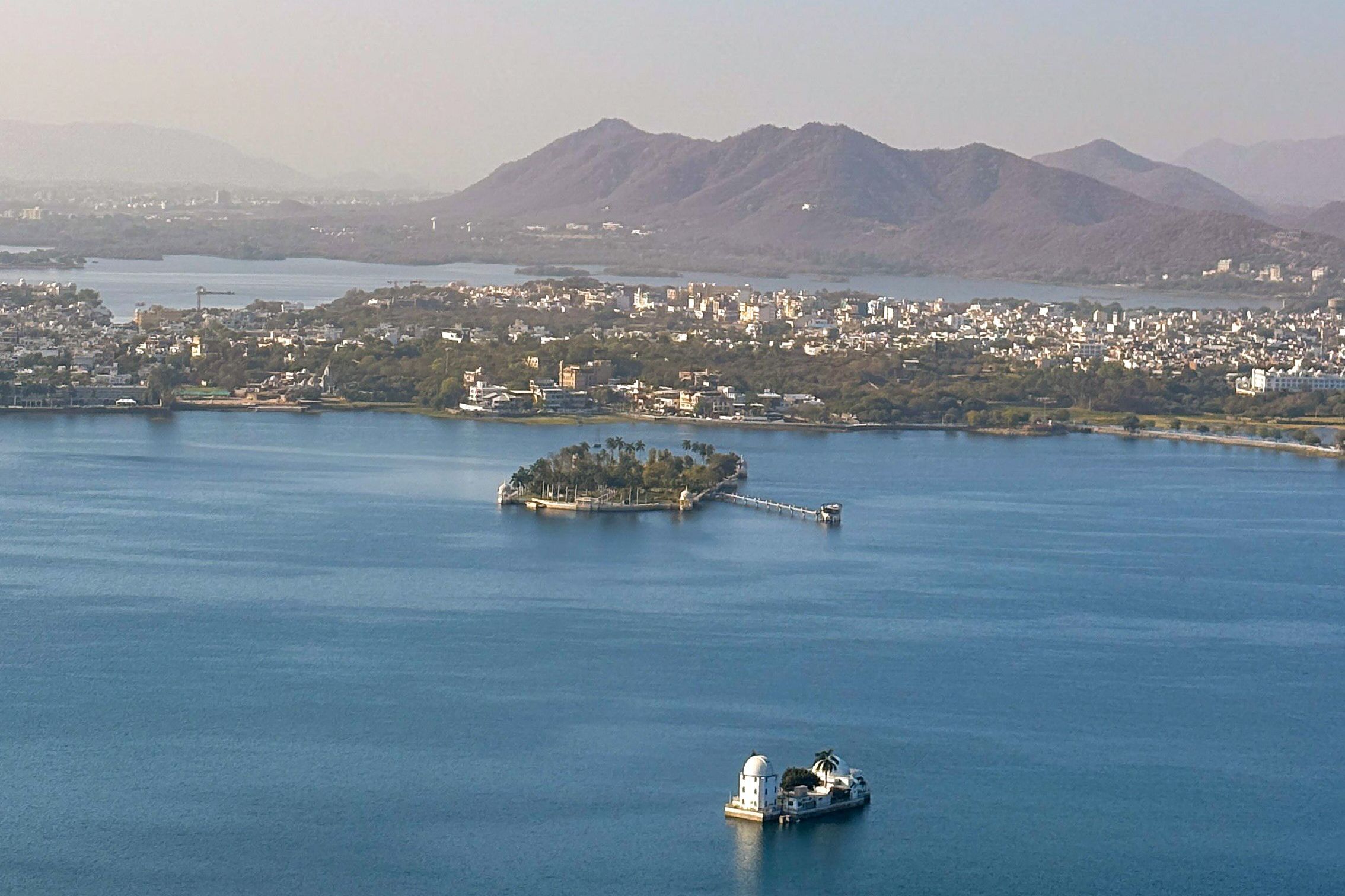 scenic aerial view of lake pichola in udaipur