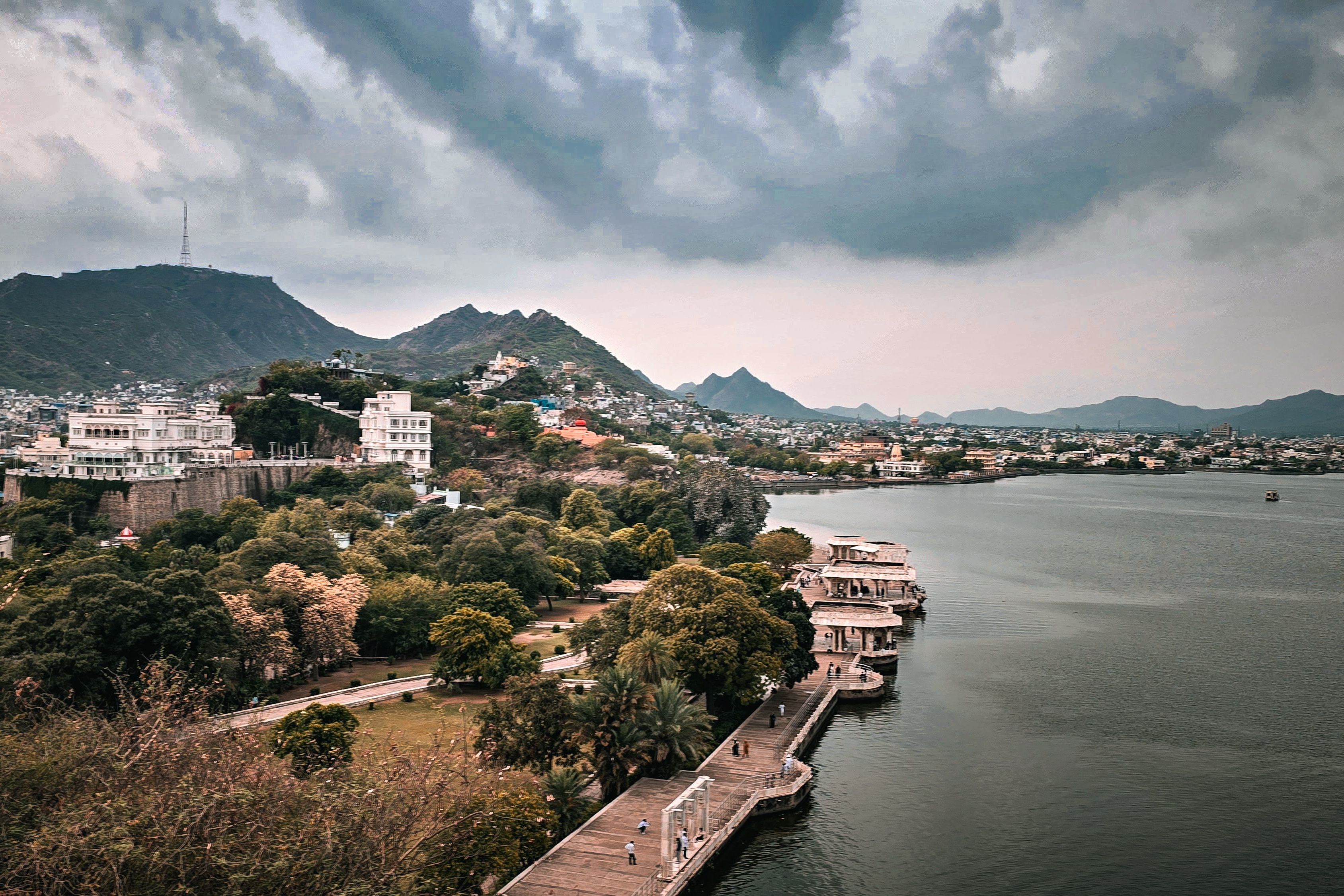scenic view of udaipur city and lake