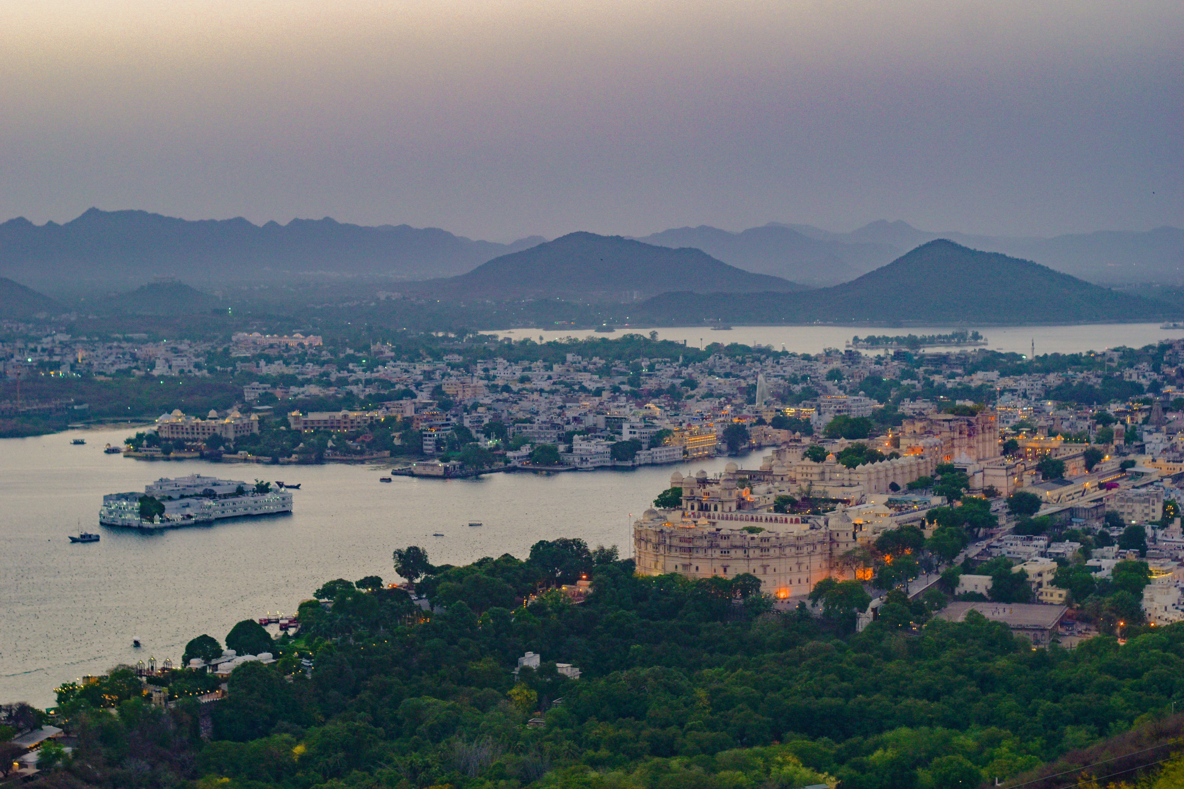 scenic view of udaipur lake at sunset