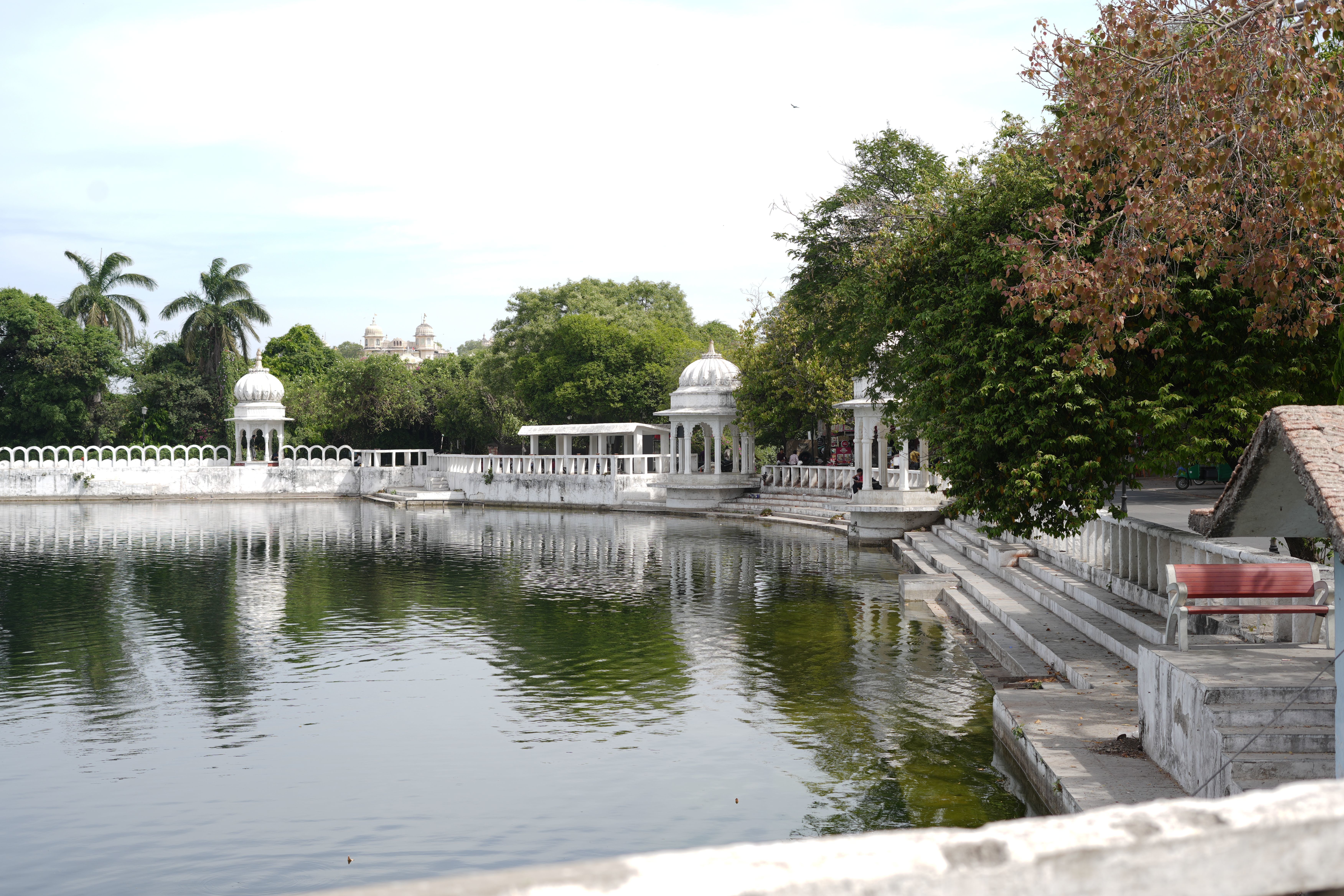 scenic view of lake at saheliyon ki bari in udaipur