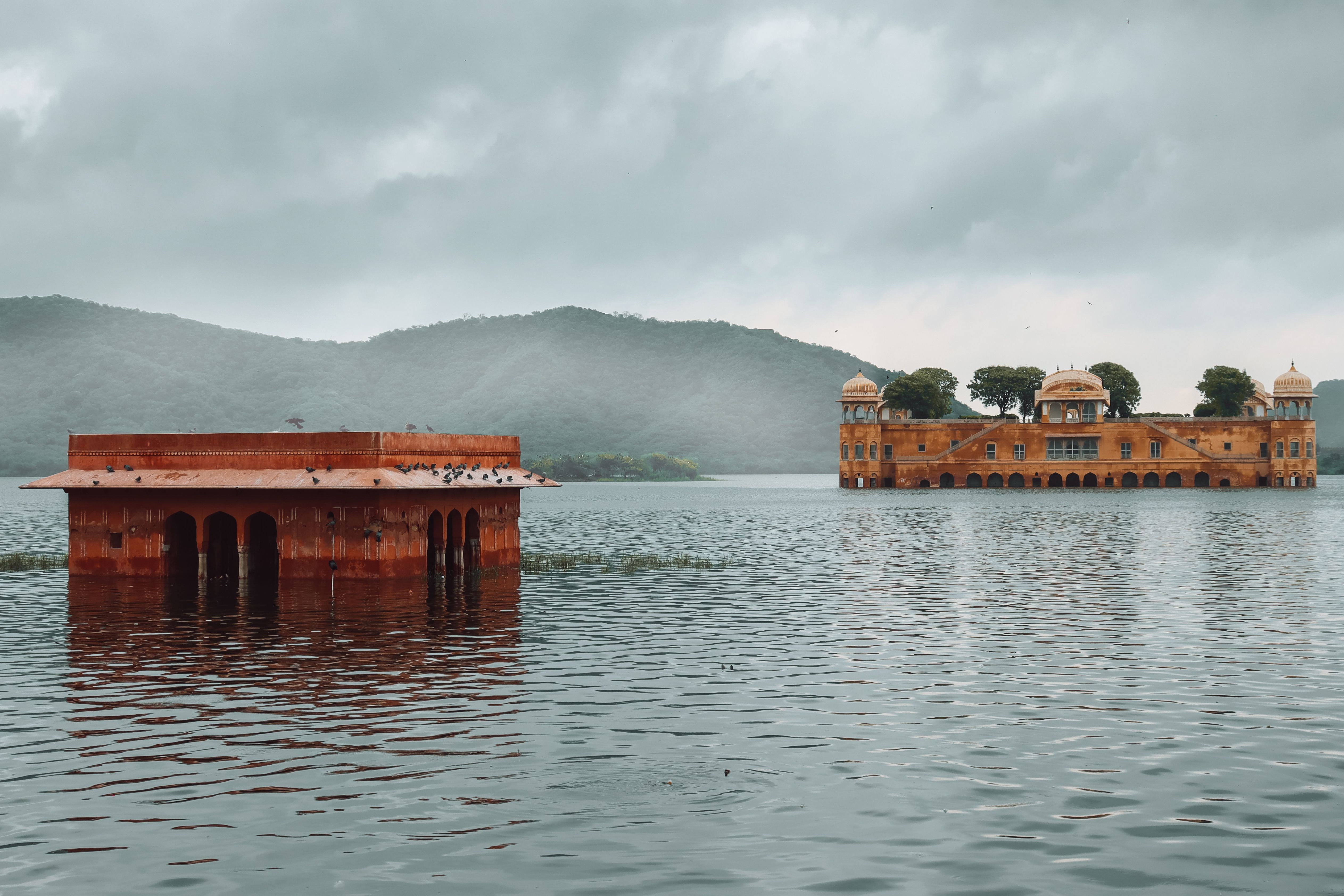 scenic view of the jal mahal palace on the man sagar lake in jaipur