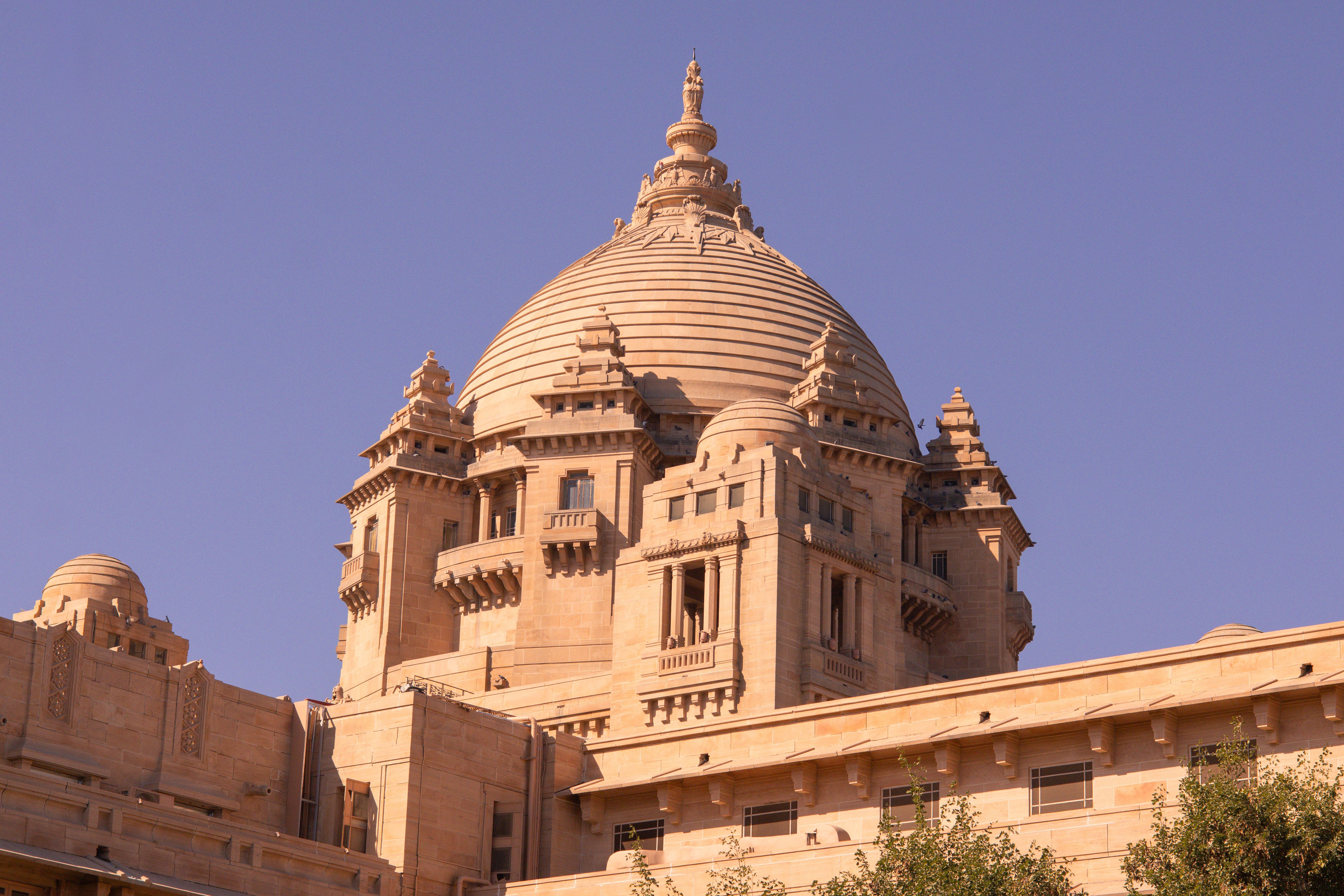 stunning view of umaid bhawan palace at jodhpur with clear blue sky in jodhpur