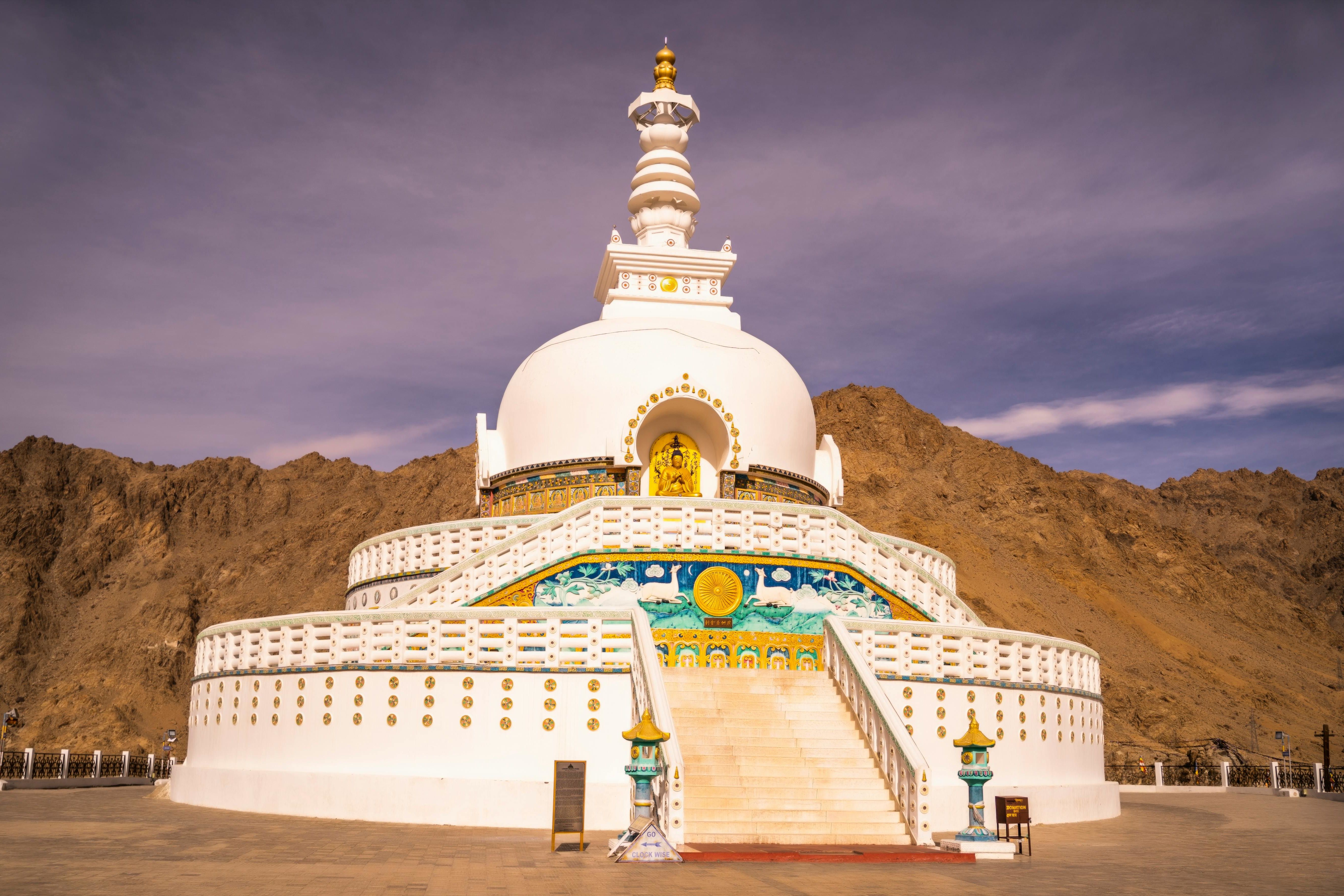 view of the shanti stupa in leh city