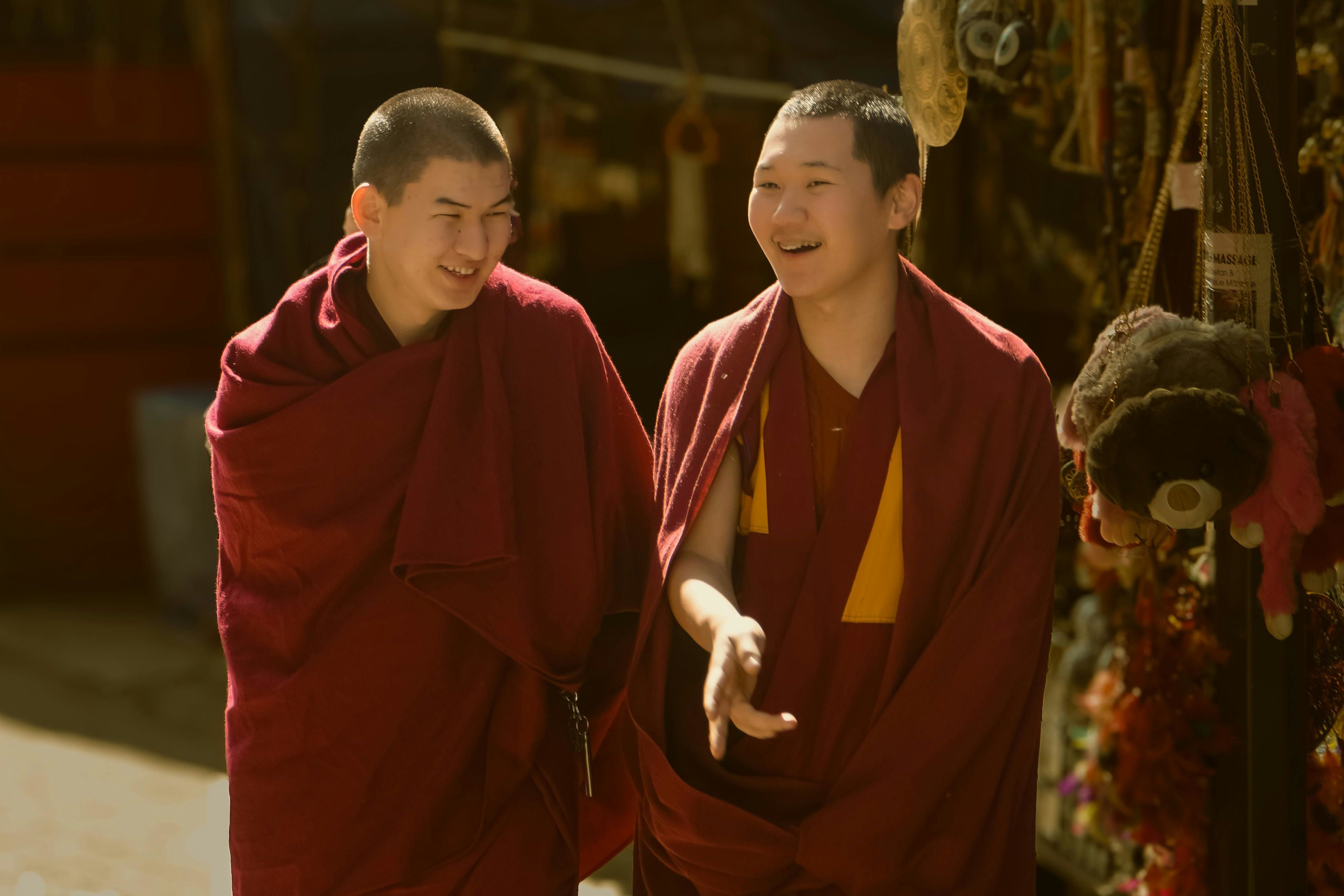 tibetan monks strolling in dharamshala market