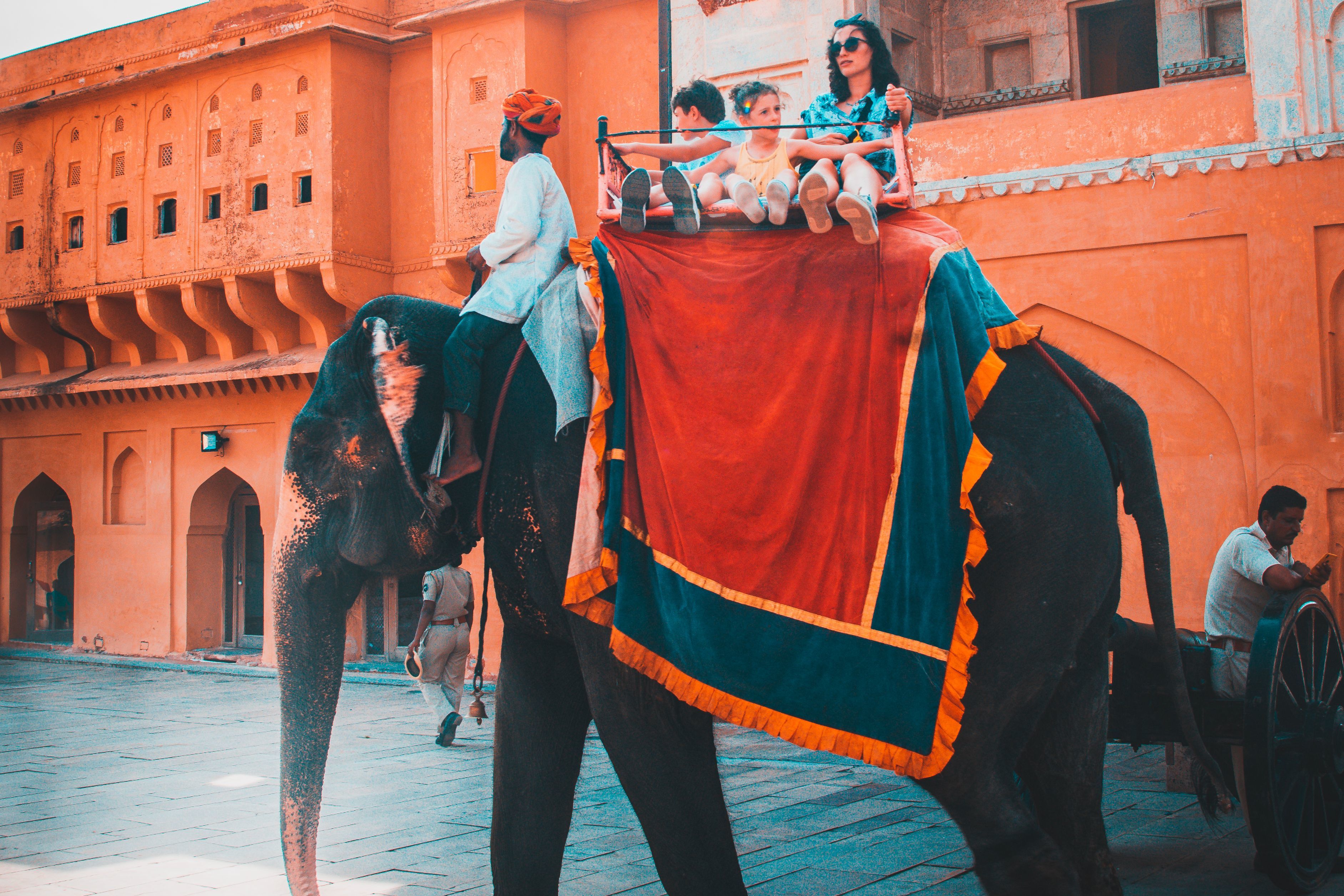 tourists enjoying an elephant ride at amber fort in jaipur