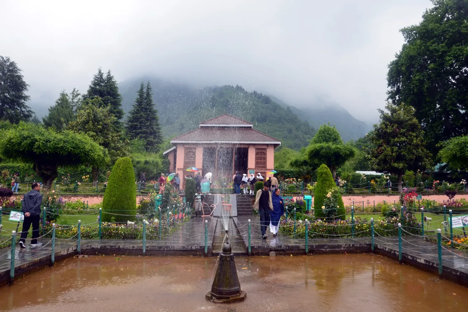 tourists at chasme shahi in srinagar