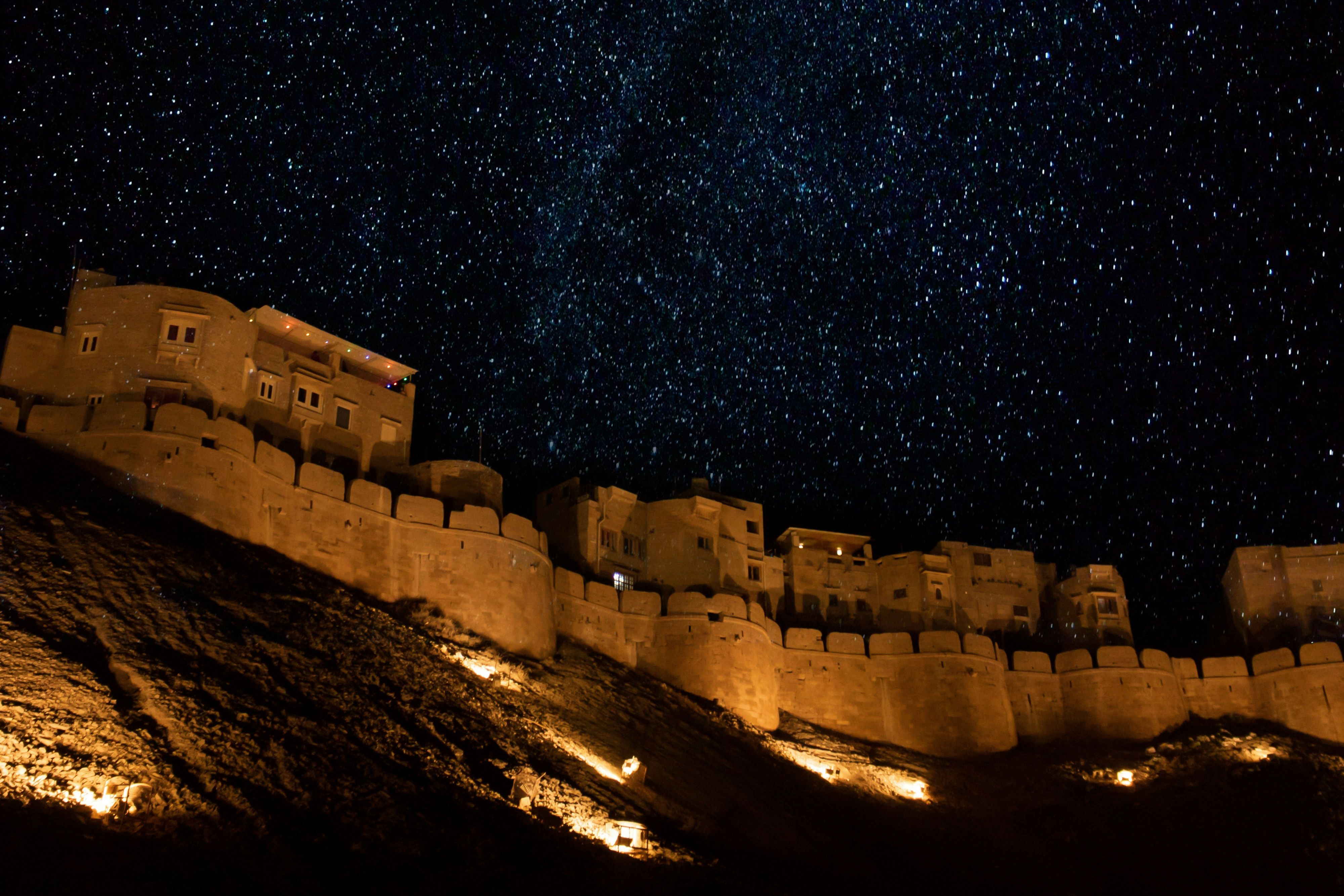view of jaisalmer fort at night