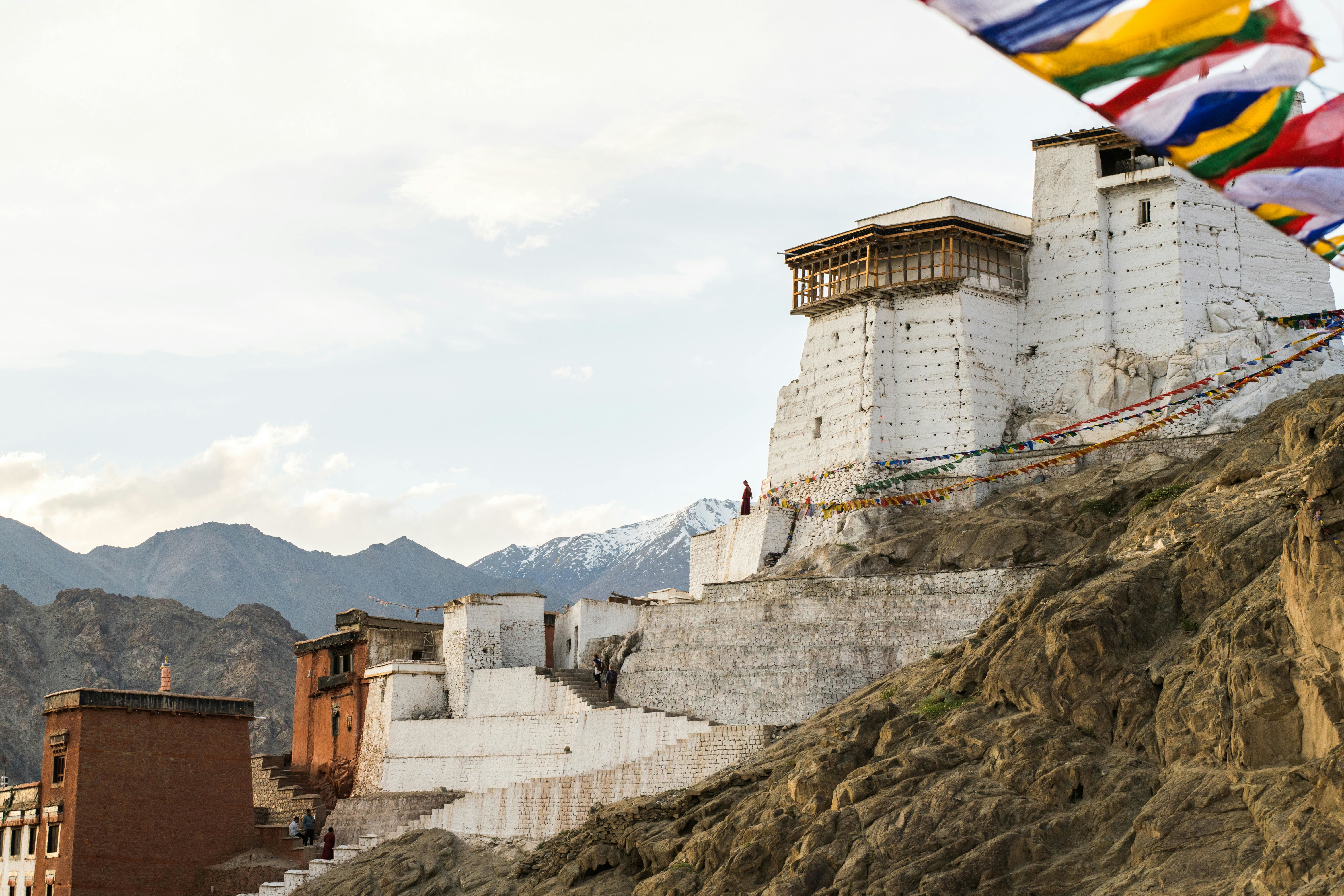 white sky over namgyal tsemo monastery in leh city