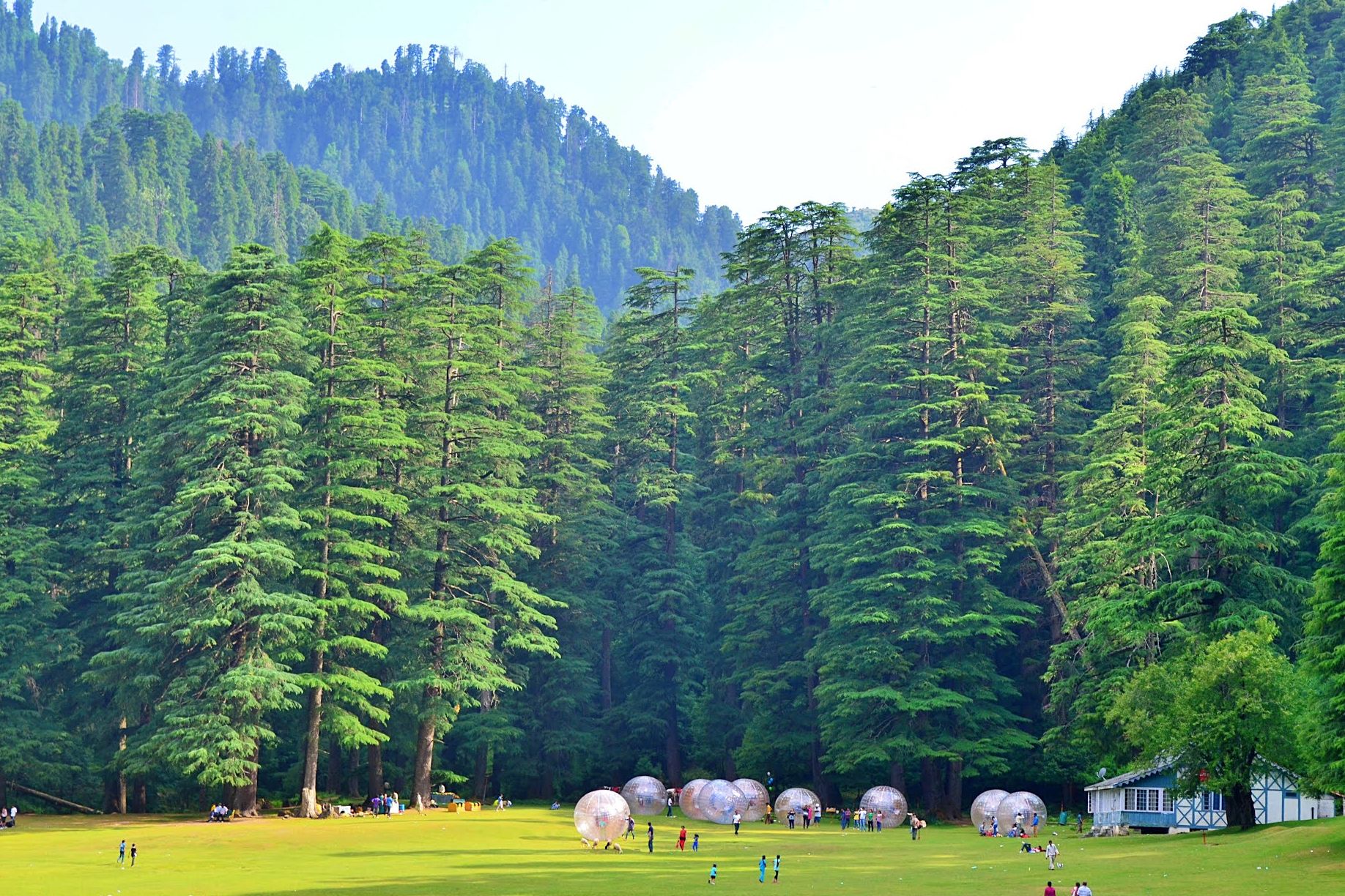 zorbing at khajjiar during daytime